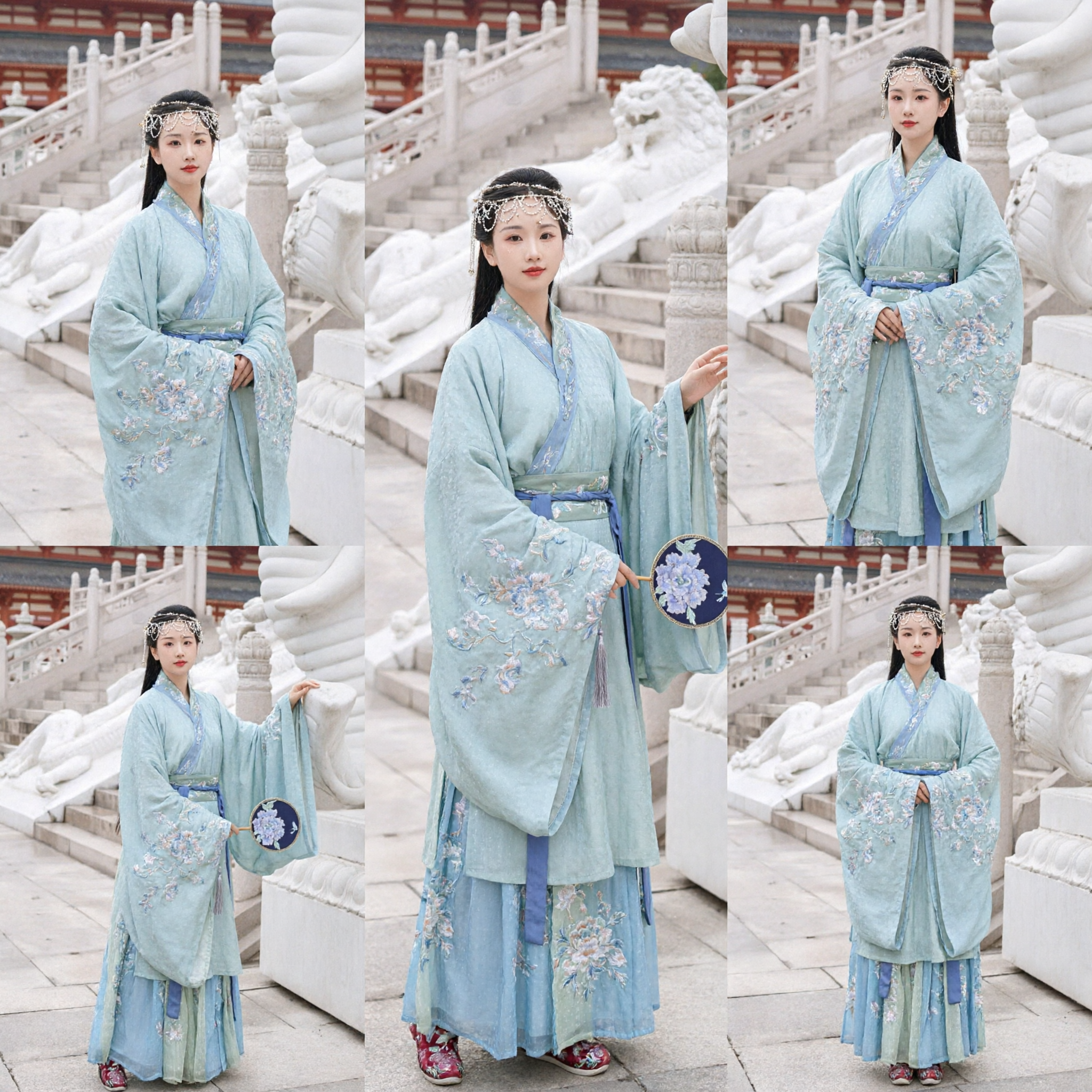 Traditional Chinese Hanfu Costume Light Blue Embroidered Robe Ancient Fairy Dress for Women Photography