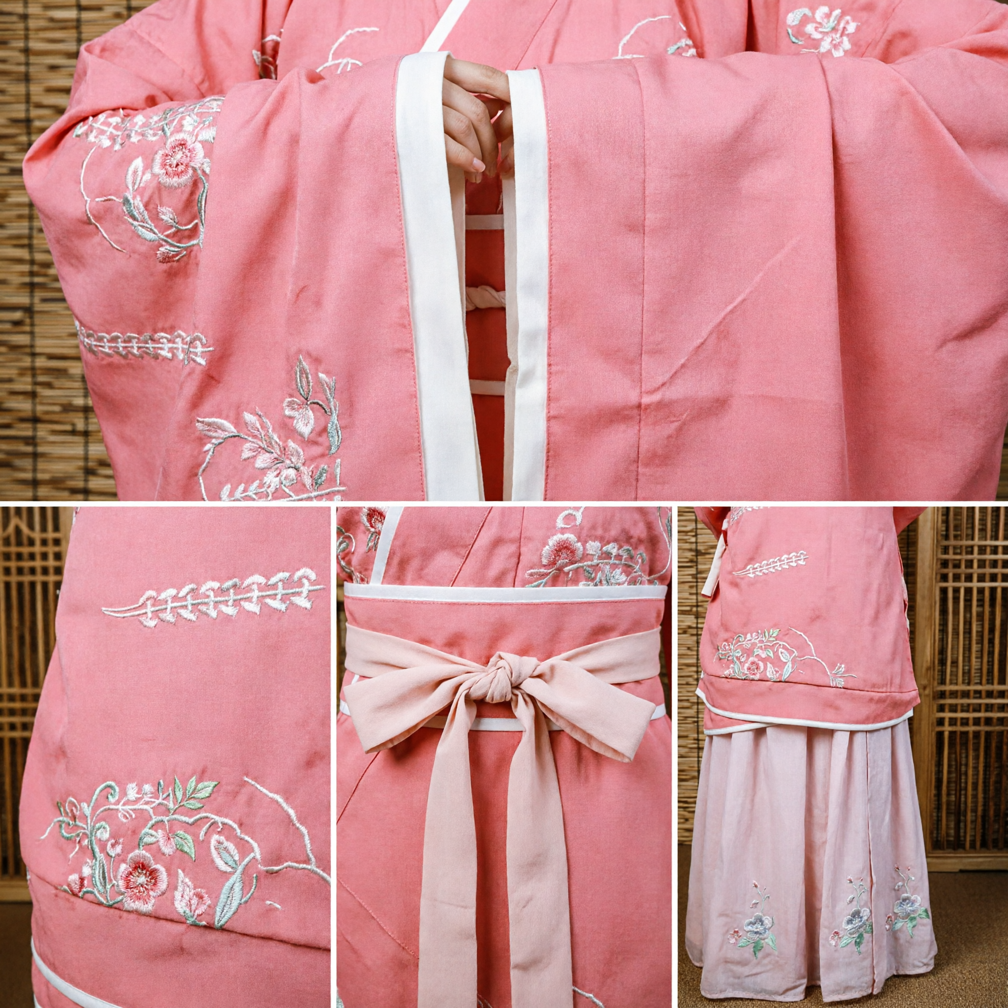 Elegant Pink Chinese Hanfu Traditional Costume with Floral Embroidery Ancient Clothing Set for Women and Girls