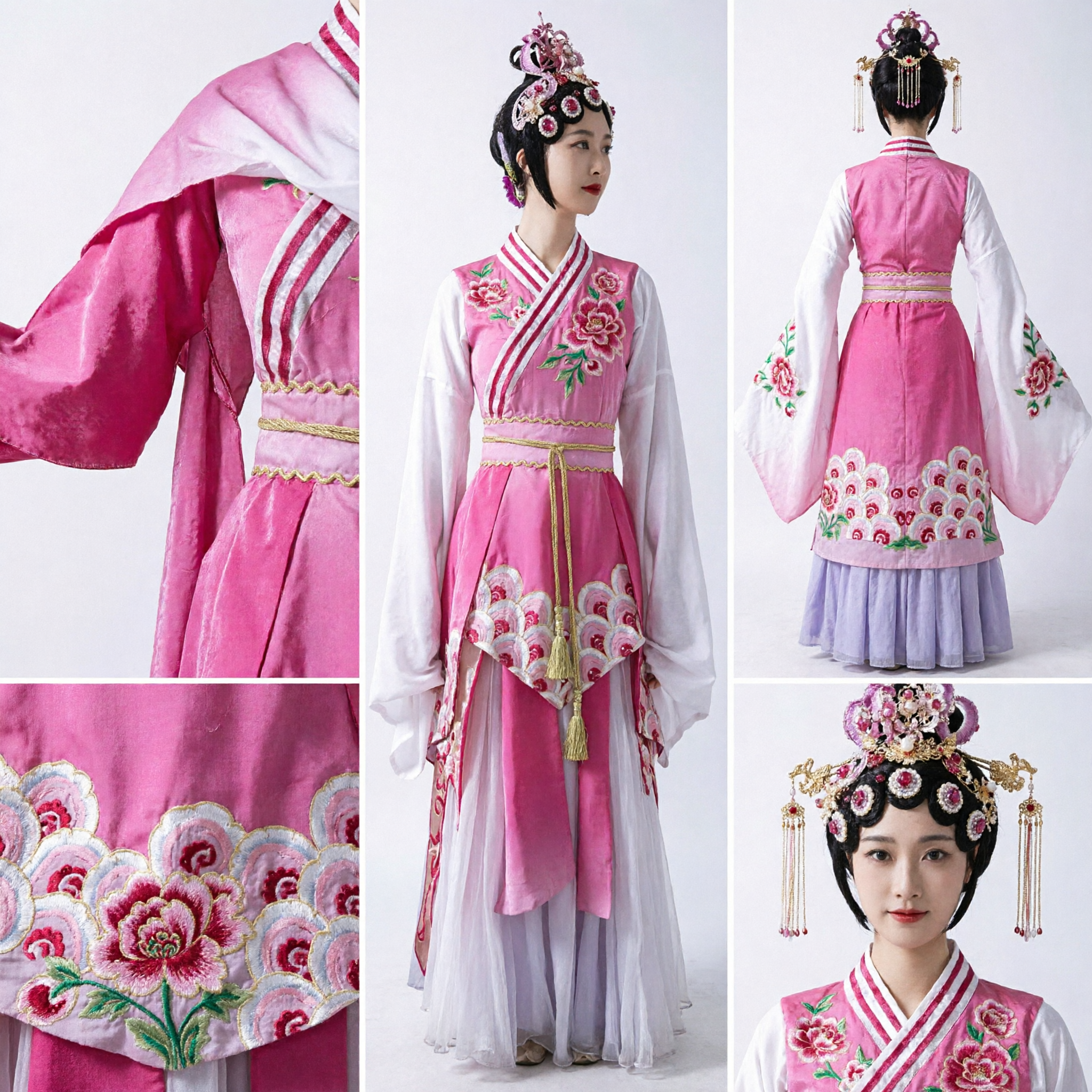 Traditional Chinese Peking Opera Costume Pink Water Sleeve Dress Ancient Dance Performance Outfit for Women
