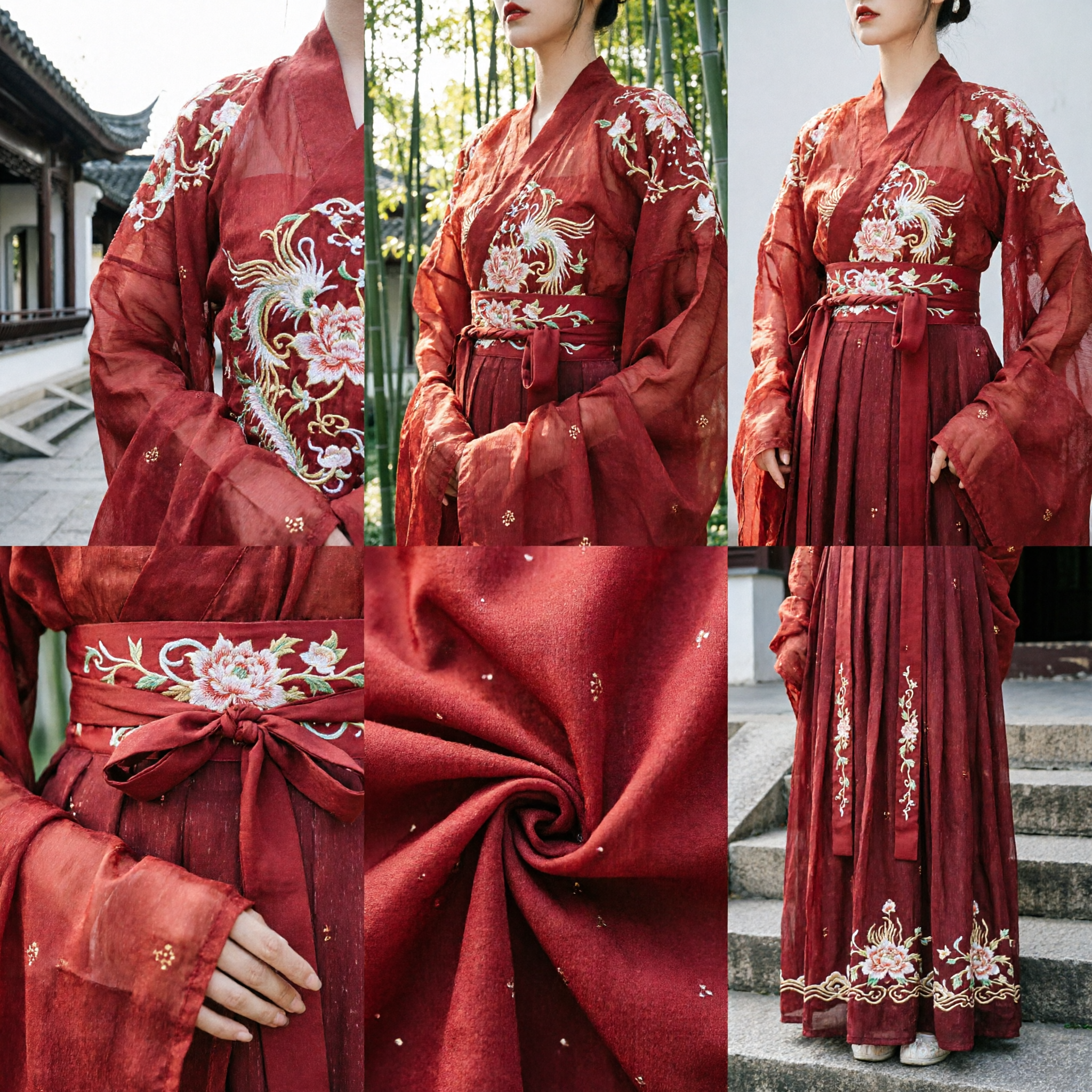 Elegant Red Tang Dynasty Hanfu Costume for Women Traditional Chinese Ancient Fairy Dress with Floral Embroidery
