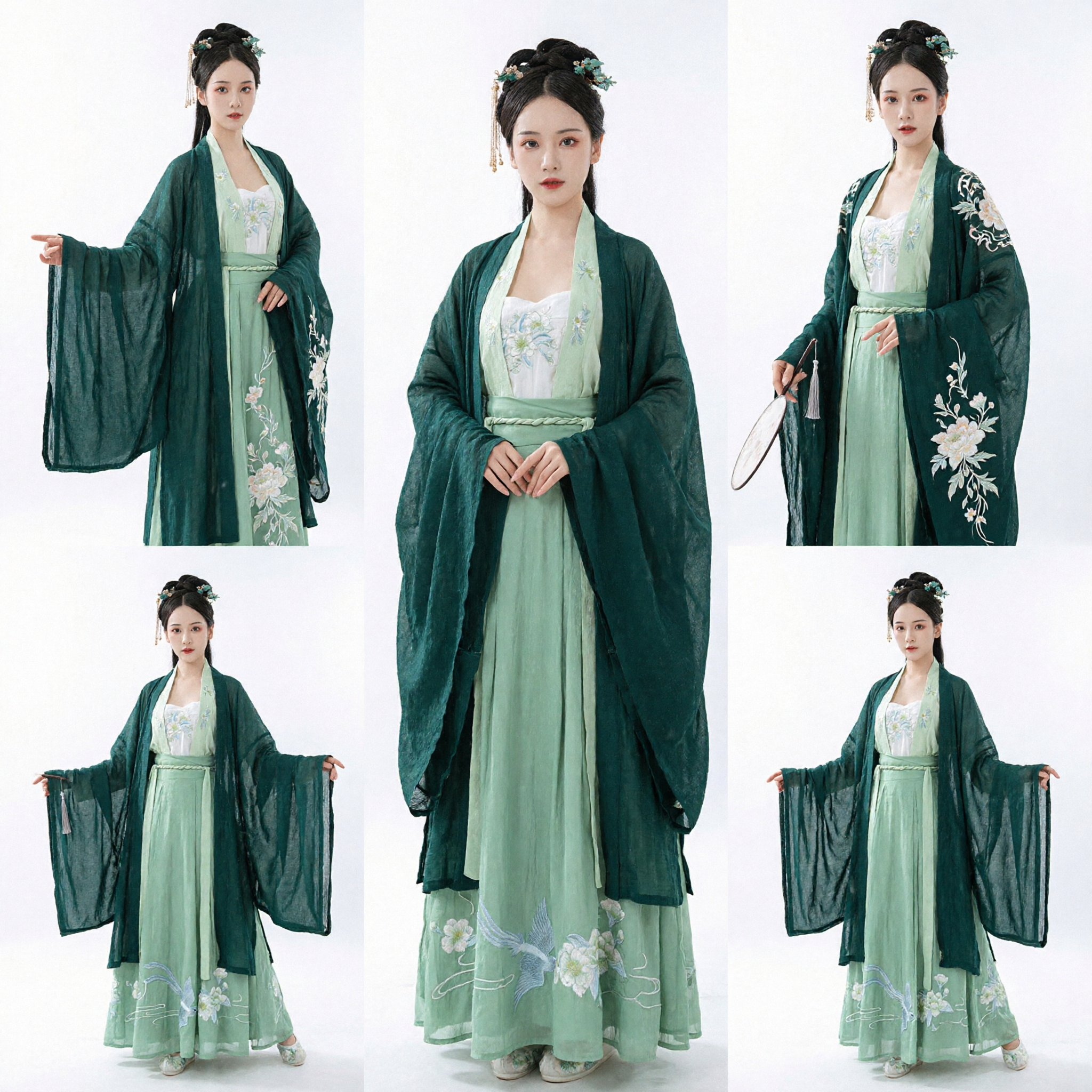 Women's Elegant Emerald Green Hanfu Traditional Chinese Clothing Embroidered Crane Ruqun for Festival Cosplay
