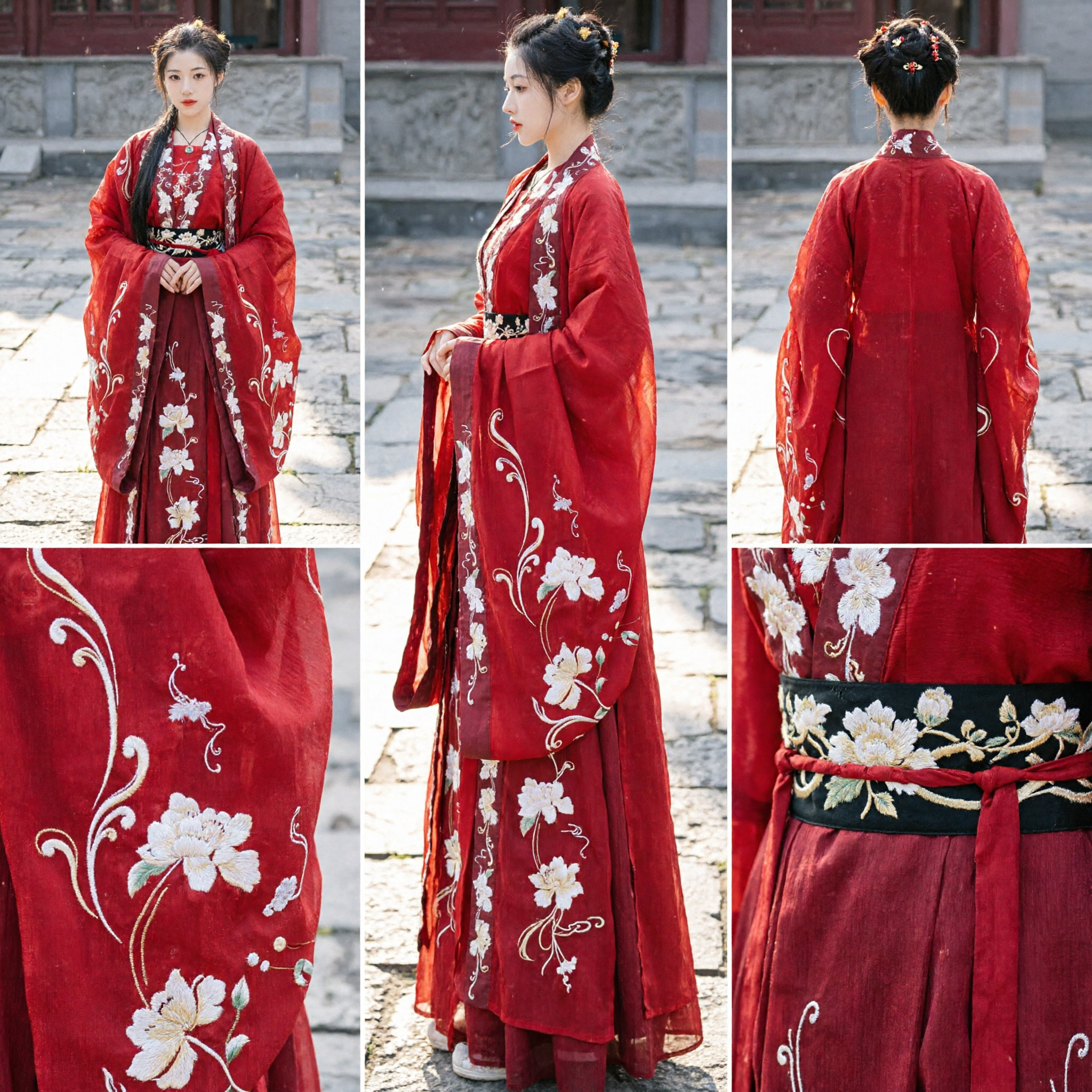 Ancient Chinese Traditional Hanfu Costume Red Embroidery Dress for Women Historical Princess Noble Lady Clothing