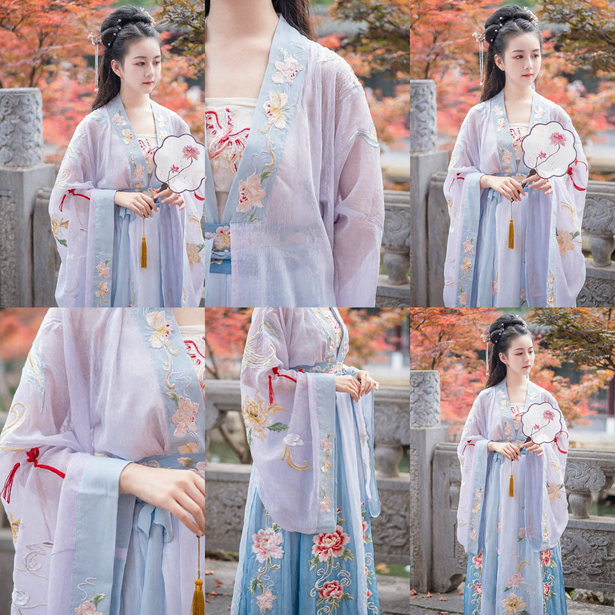 Traditional Chinese Hanfu Costume for Women Ancient Fairy Style Embroidered Sheer Robe and Dress Set for Photography