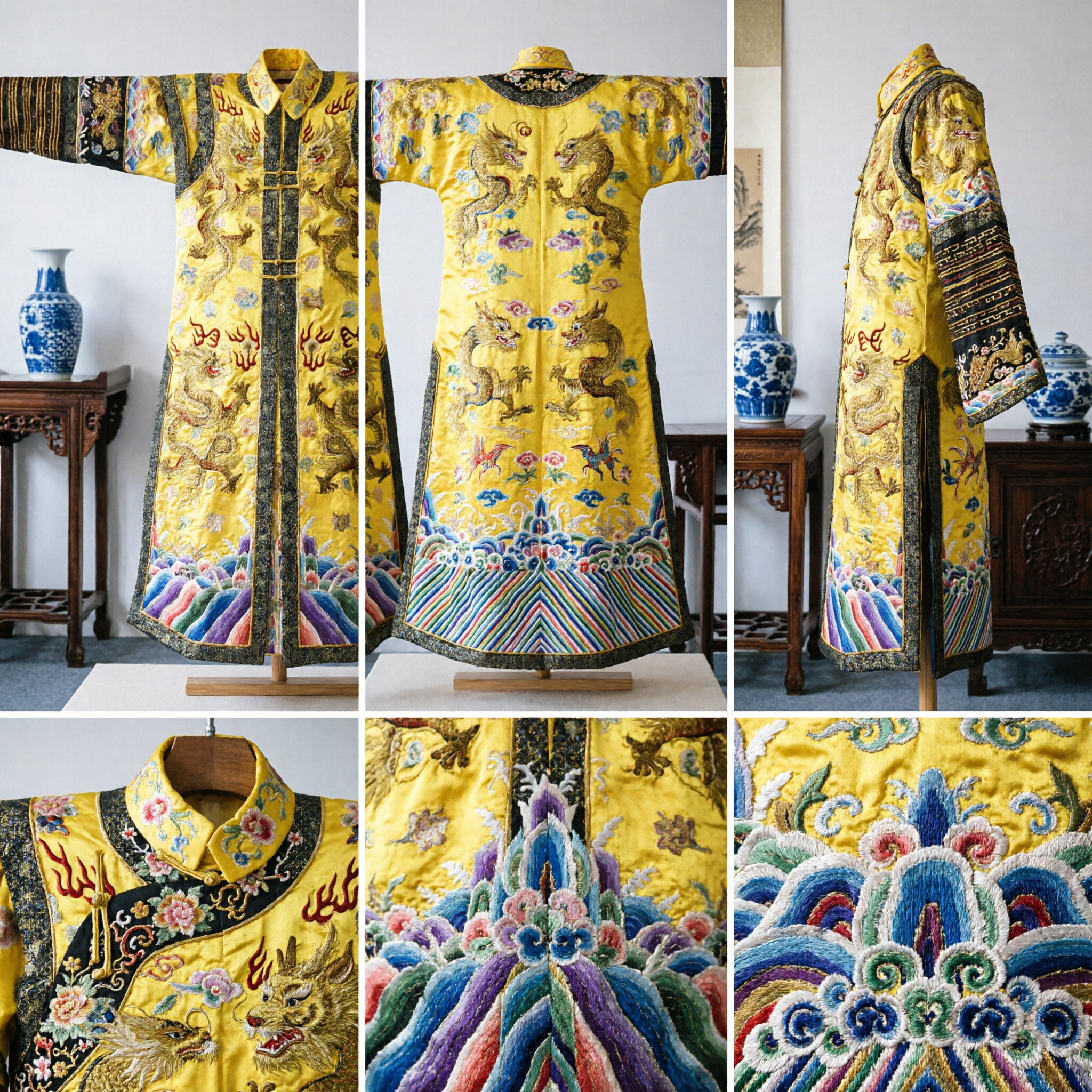 Traditional Chinese Imperial Yellow Dragon Robe Qing Dynasty Emperor Costume for Men Historical Cosplay