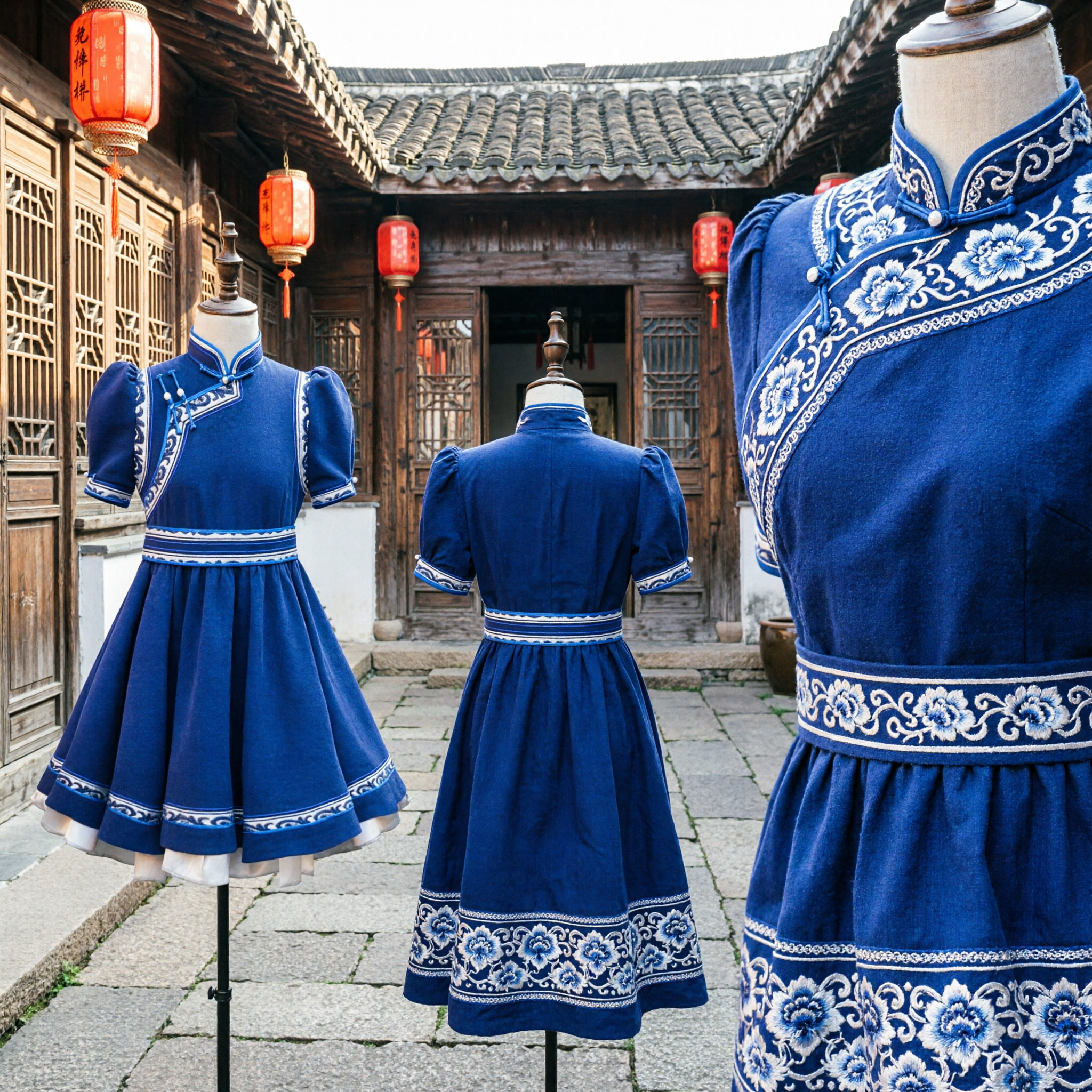 Royal Blue Chinese Mongolian Ethnic Dance Costume Traditional Stage Performance Dress for Women