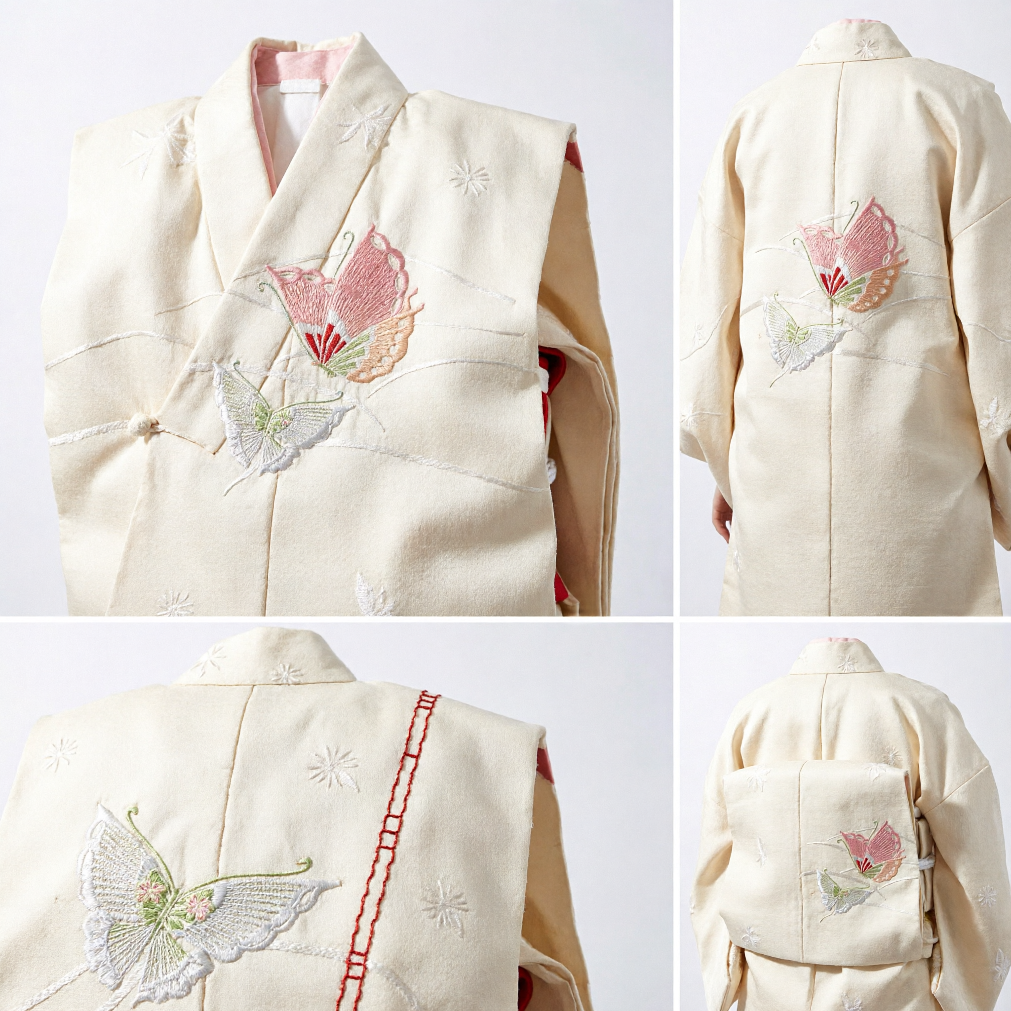 Traditional Chinese Hanfu Cream Silk Sash with Pink Butterfly Embroidery Elegant Costume Accessory for Women