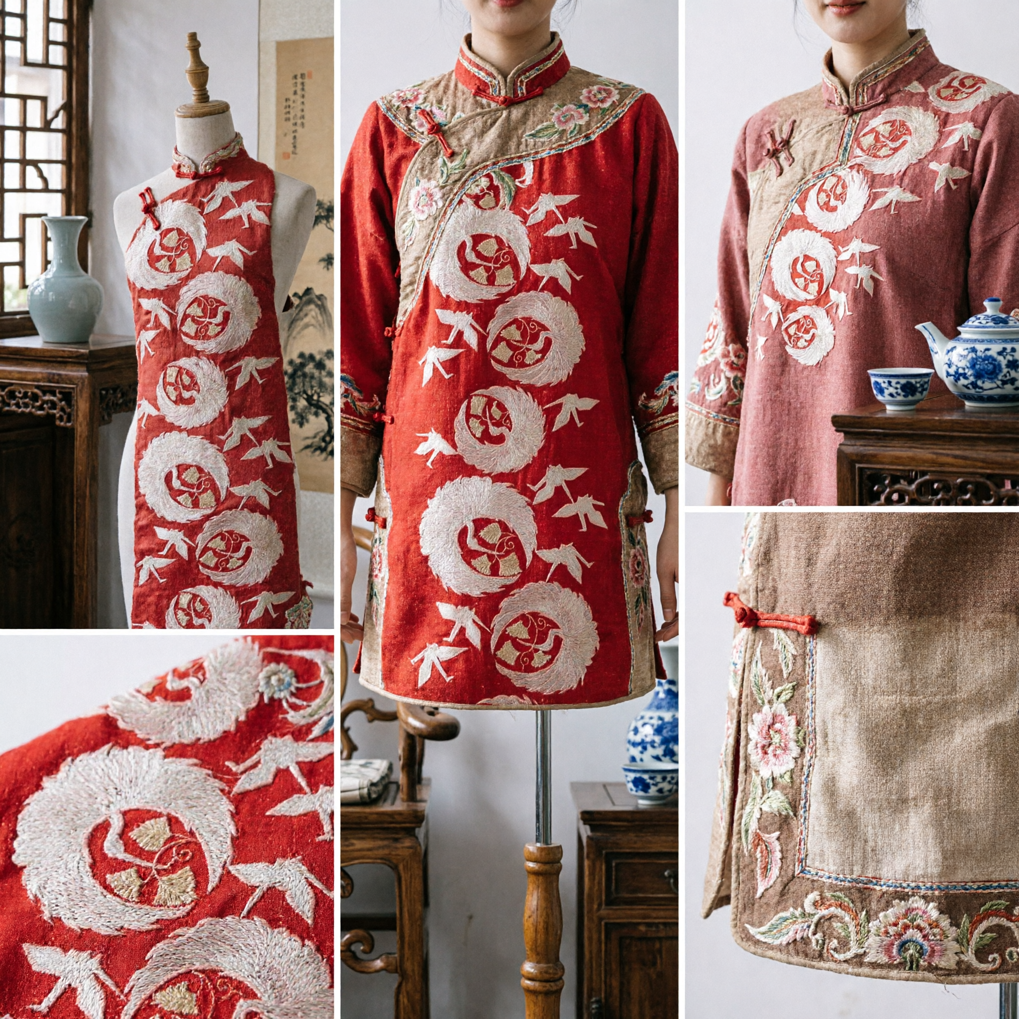 Traditional Chinese Red Table Runner with White Crane Embroidery for Asian Wedding Banquet and Home Decor