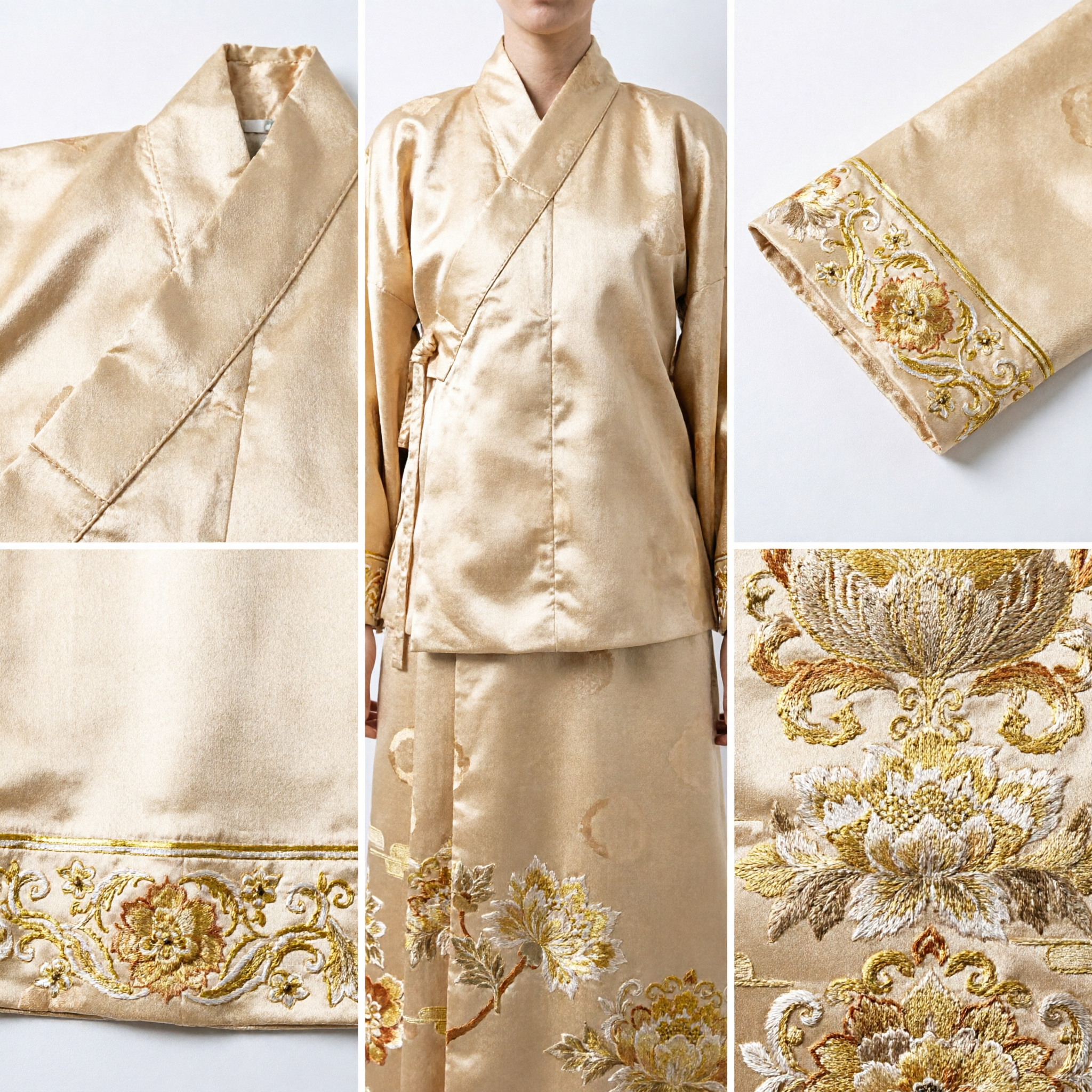 Chinese Traditional Golden Leaves Pattern Silk Brocade Fabric for Hanfu Qipao Dressmaking Material