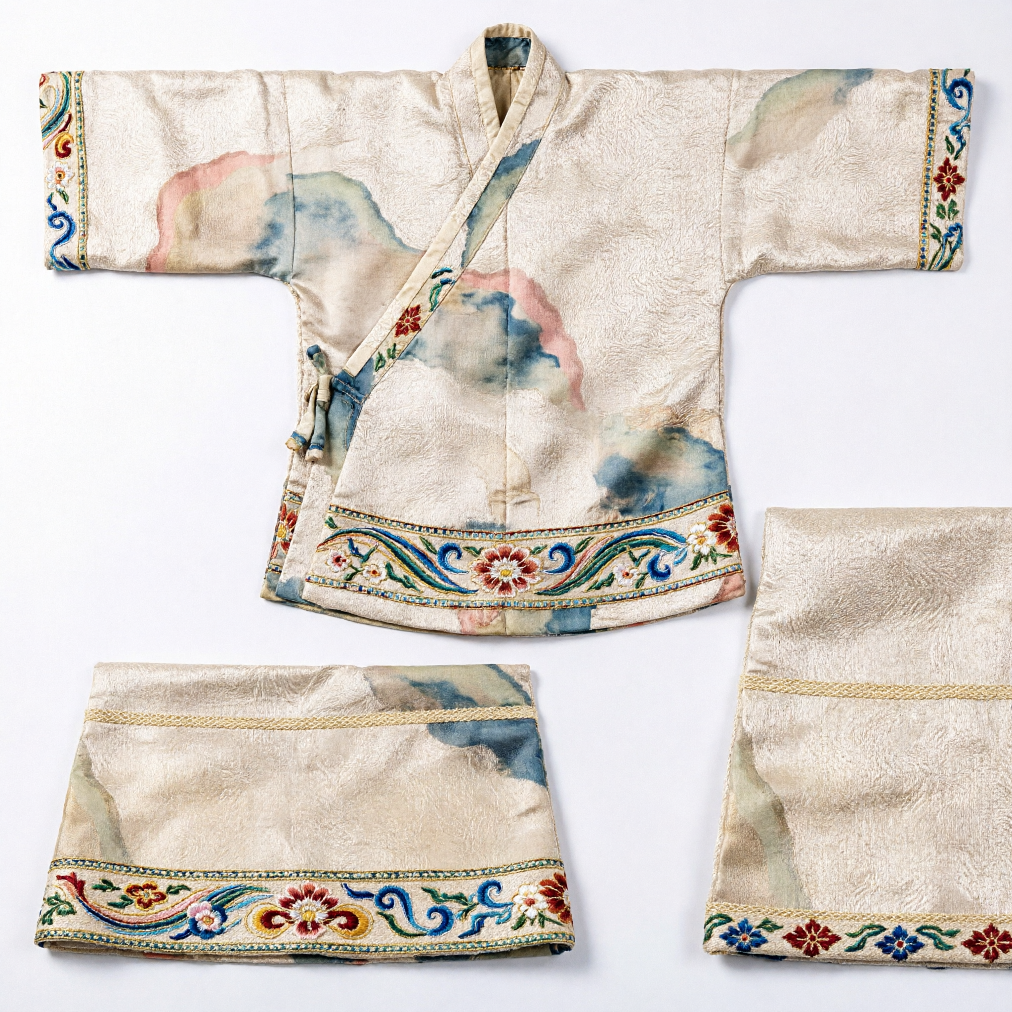 Classical Chinese Hanfu Accessories Cream Brocade Long Scarf Pibo for Women Traditional Costume