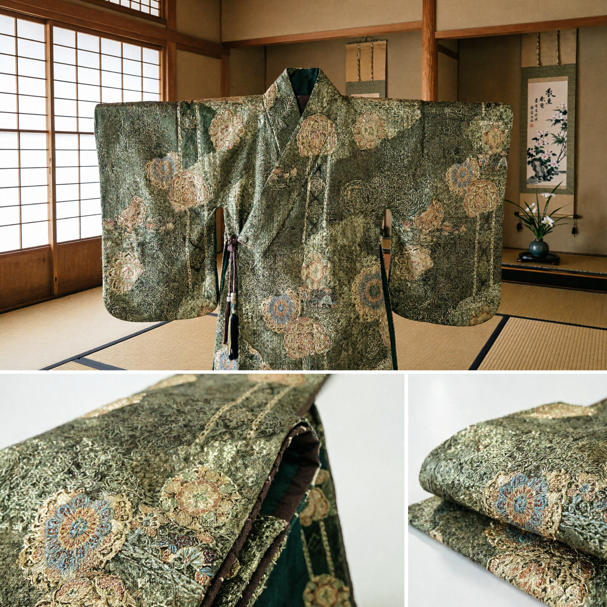 Exquisite Dark Green Chinese Brocade Waist Sash Belt for Hanfu Tang Suit Traditional Costume Accessory