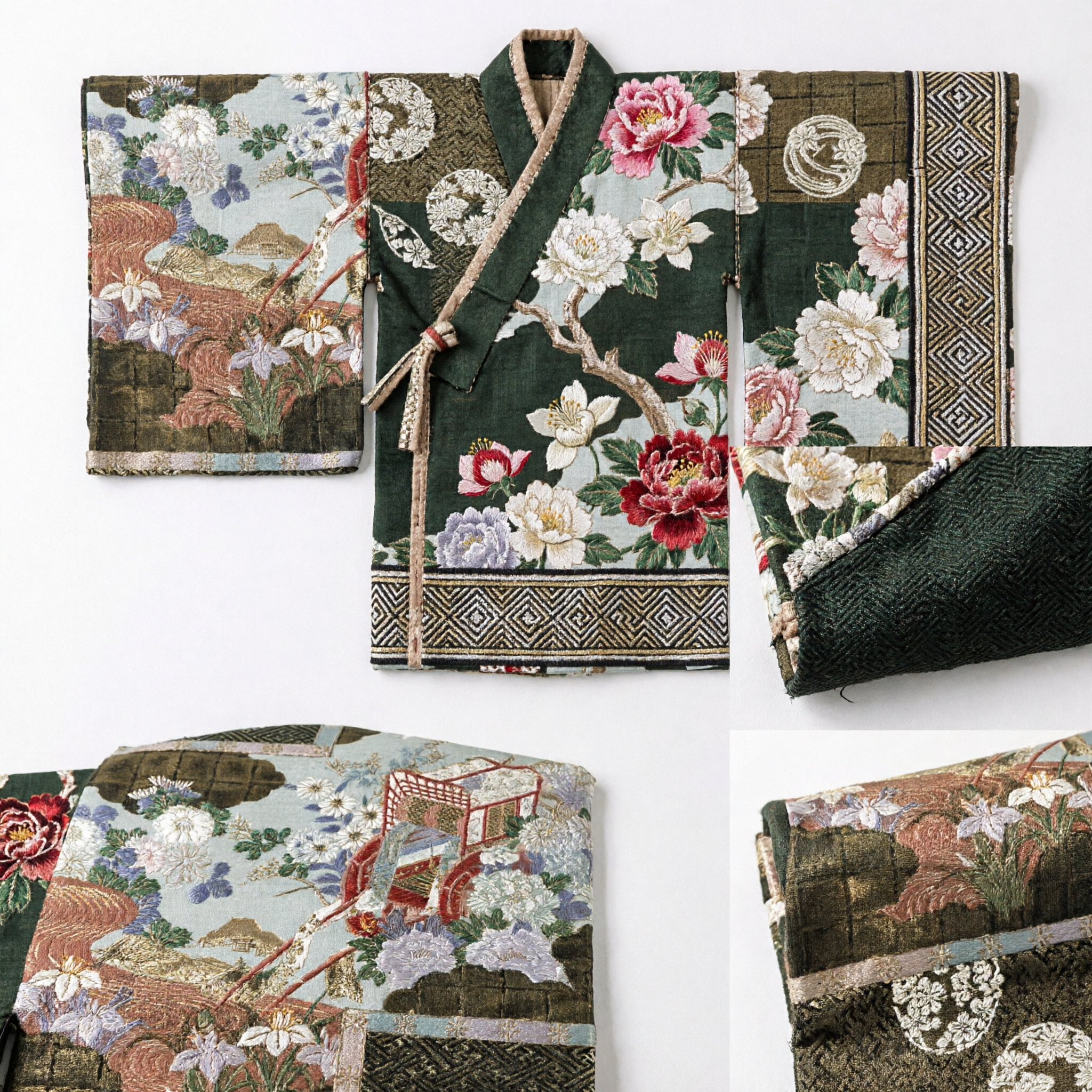 Traditional Japanese Silk Kimono Obi Sash with Palace Carriage and Chrysanthemum Motif for Formal Occasions