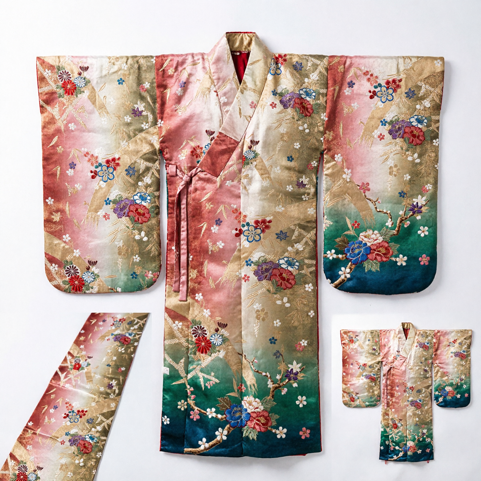 Traditional Japanese Kimono Obi Sash Gold Brocade Fabric with Floral Patterns for Women Cosplay and Cultural Festivals