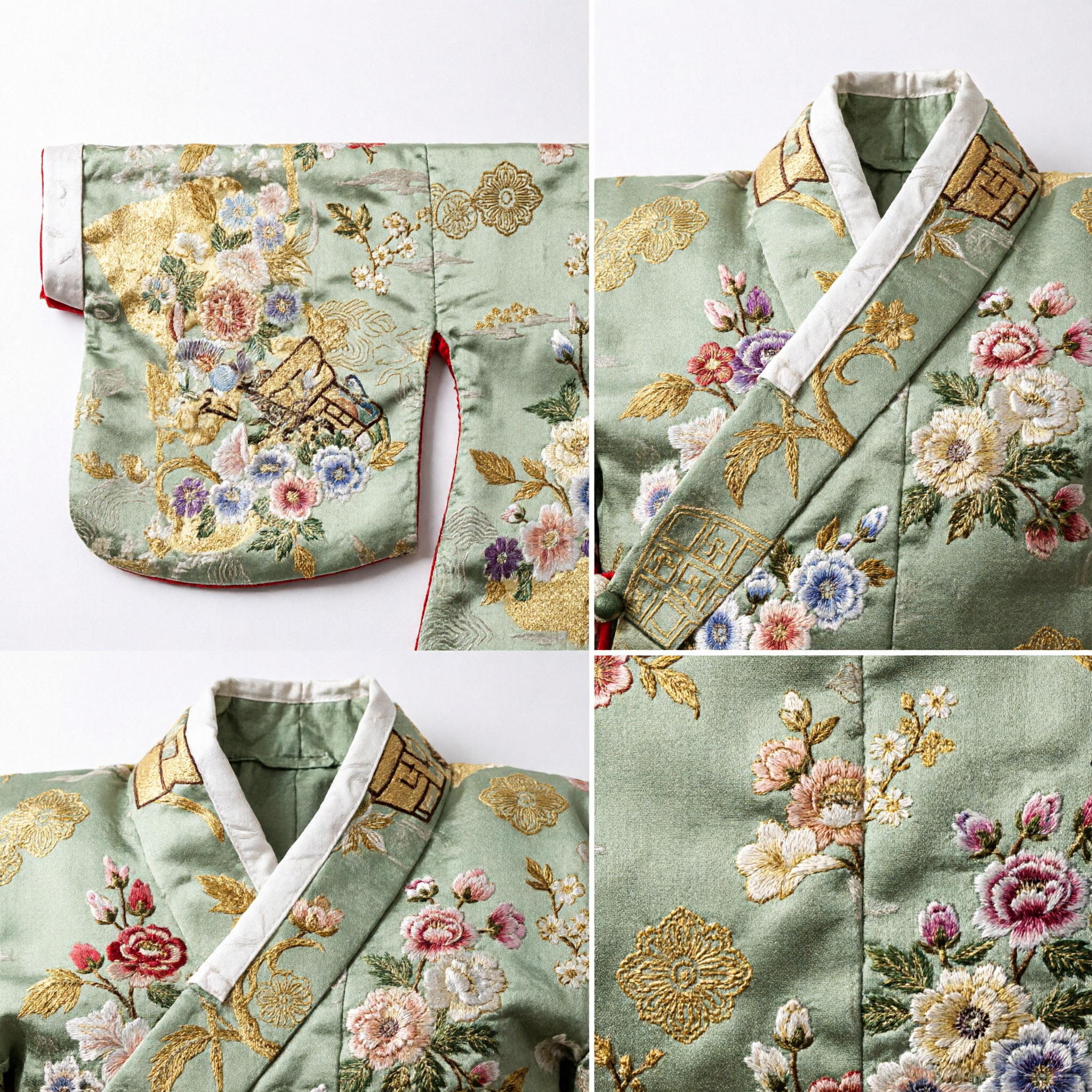 Traditional Japanese Kimono Obi Sash Sage Green Gold Brocade Floral Pattern for Women Formal Occasions