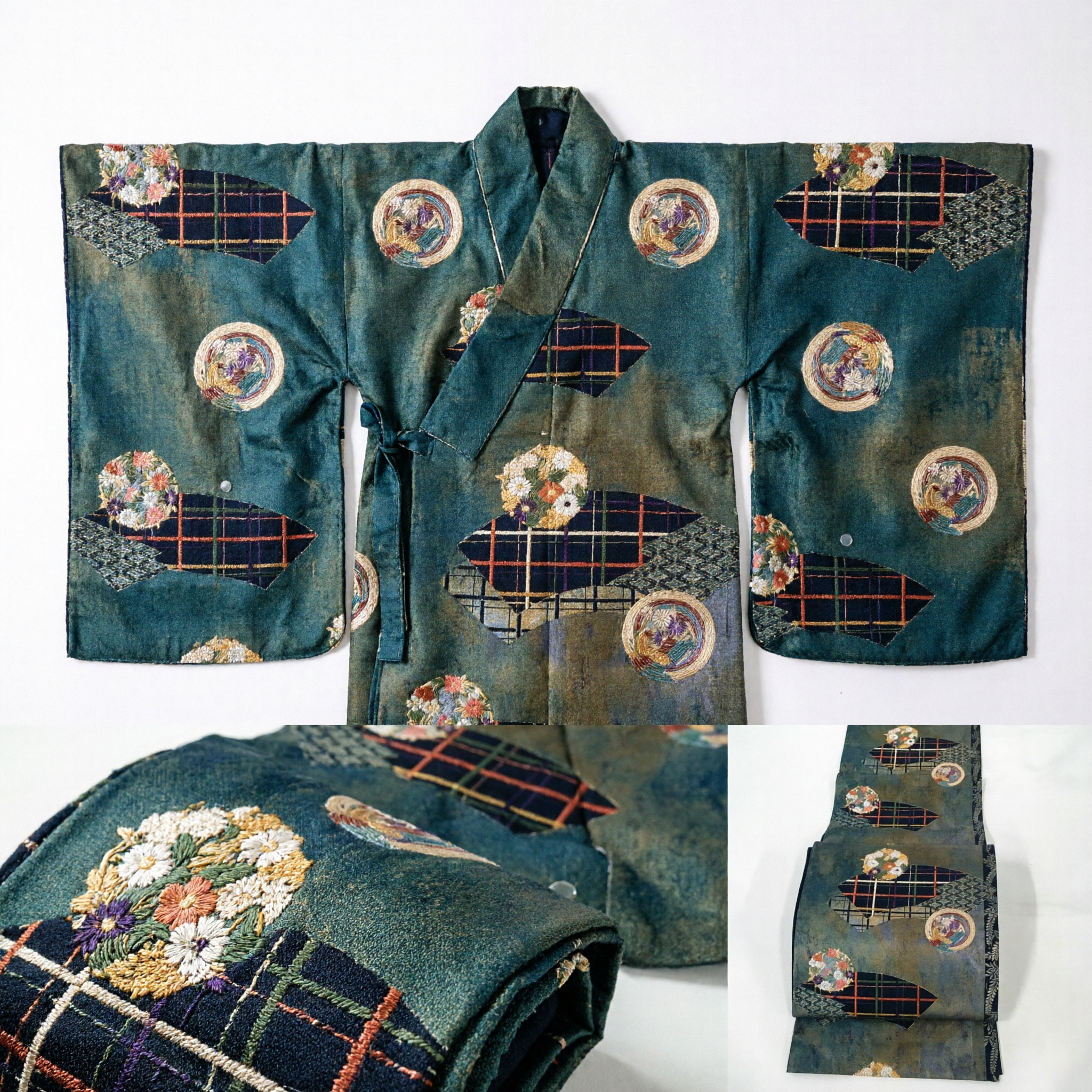 Classic Japanese Brocade Obi Sash Featuring Floral Medallions and Geometric Lattice Designs for Traditional Kimono Wear