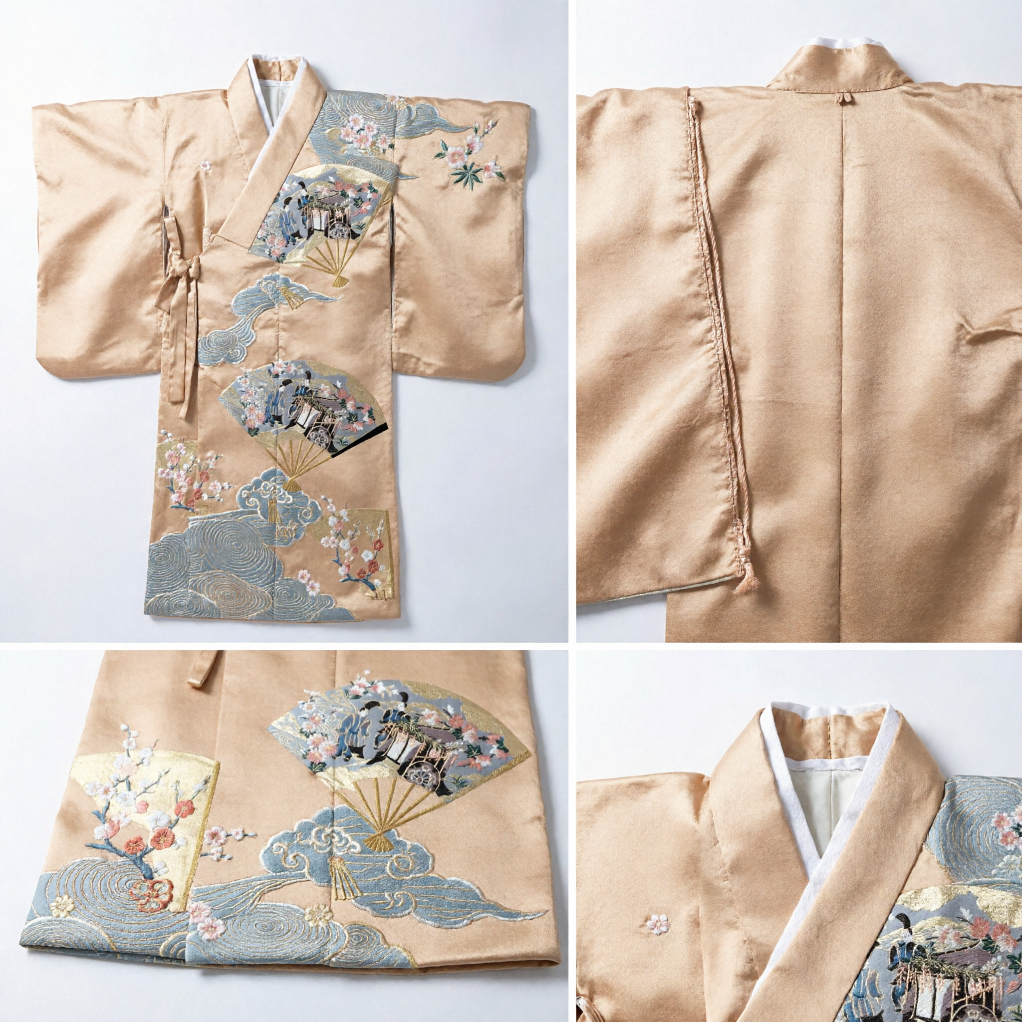 Traditional Gold Brocade Hanfu Sash with Fan Motif and Floral Pattern for Women's Asian Costume