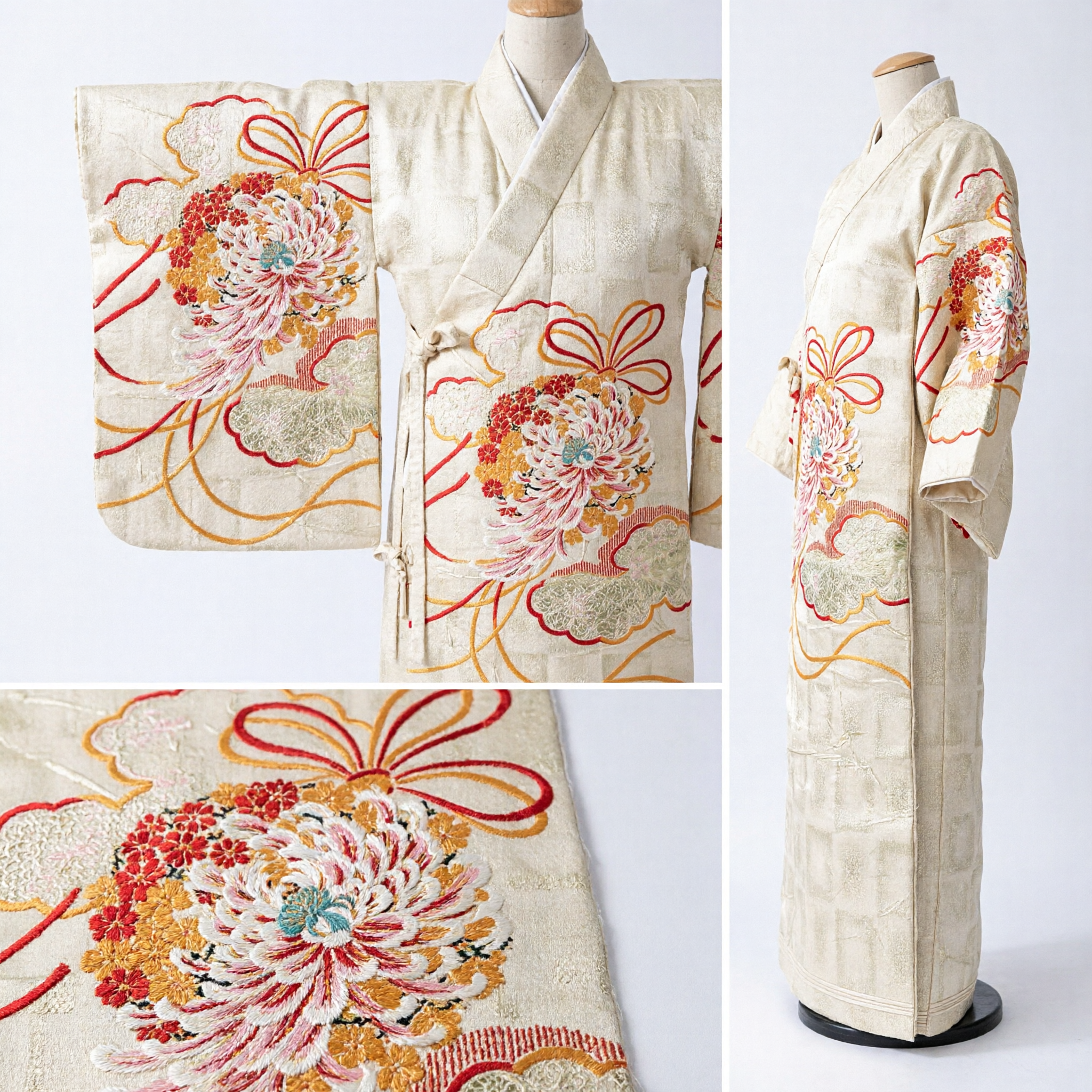 Traditional Chinese Silk Scarf with Embroidered Chrysanthemum Pattern for Hanfu Costume and Classical Dance Accessories