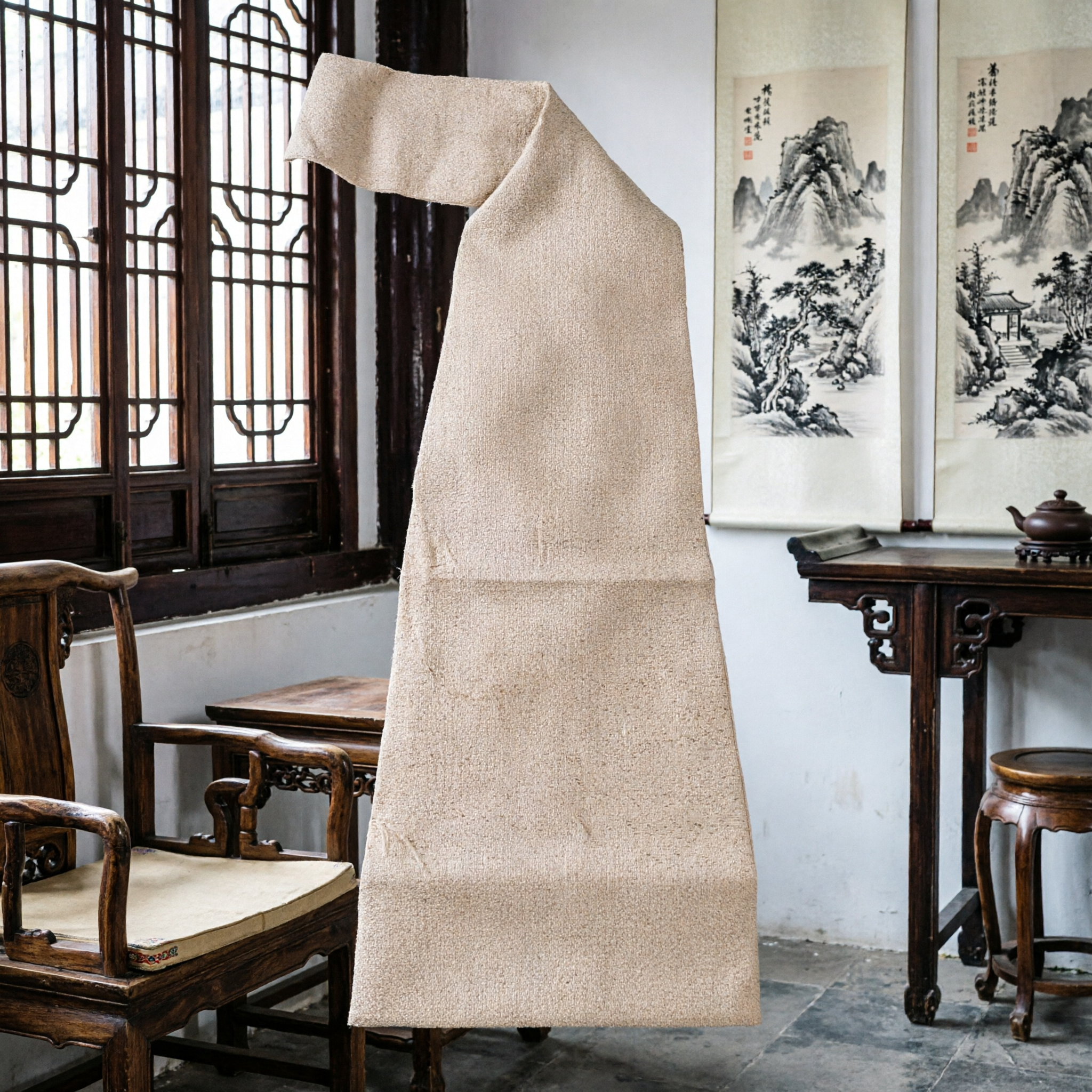 Elegant Beige Traditional Chinese Necktie for Hanfu and Tang Suit Men's Formal Wear Accessory