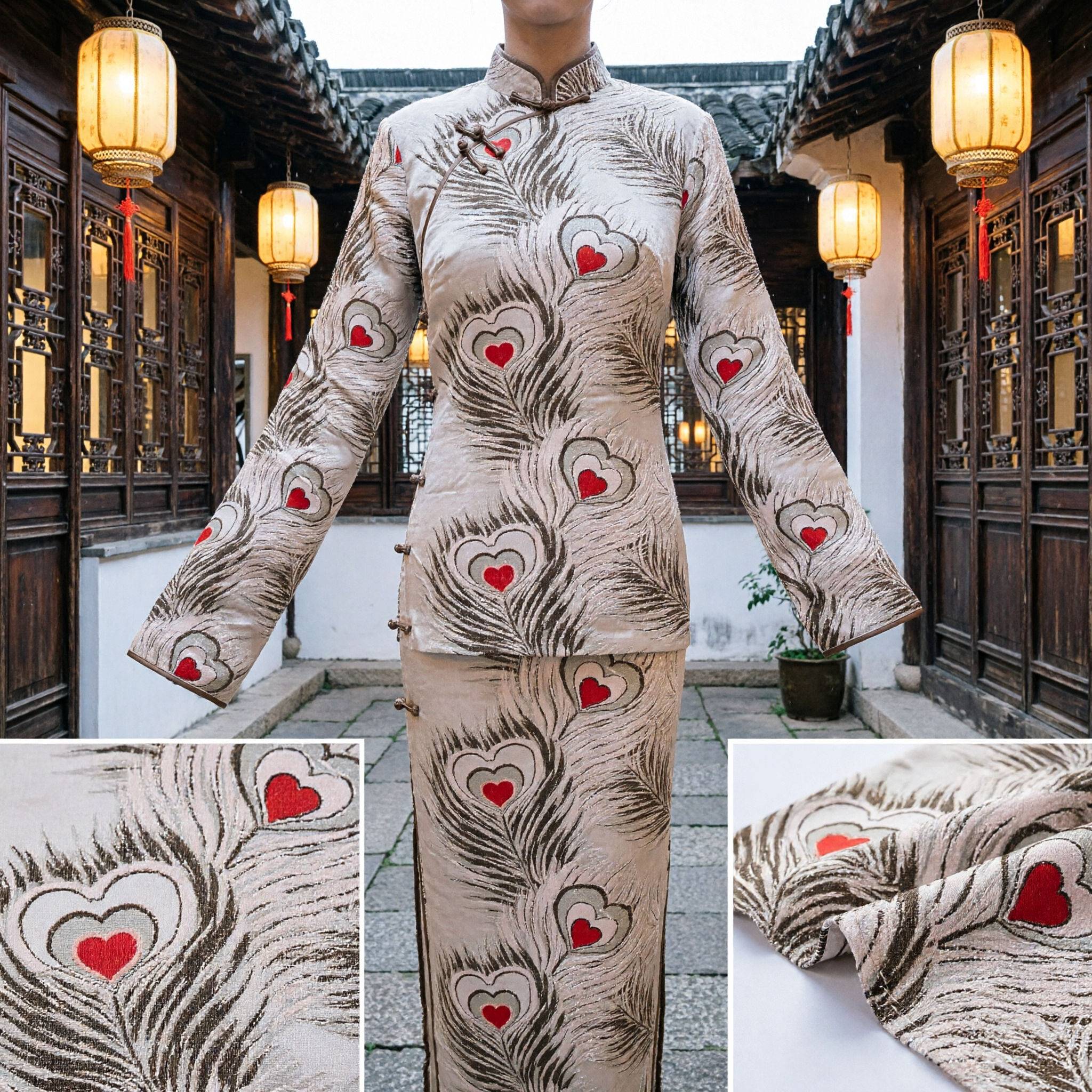 Traditional Chinese Peacock Feather Brocade Sash Waist Belt for Hanfu and Peking Opera Costumes