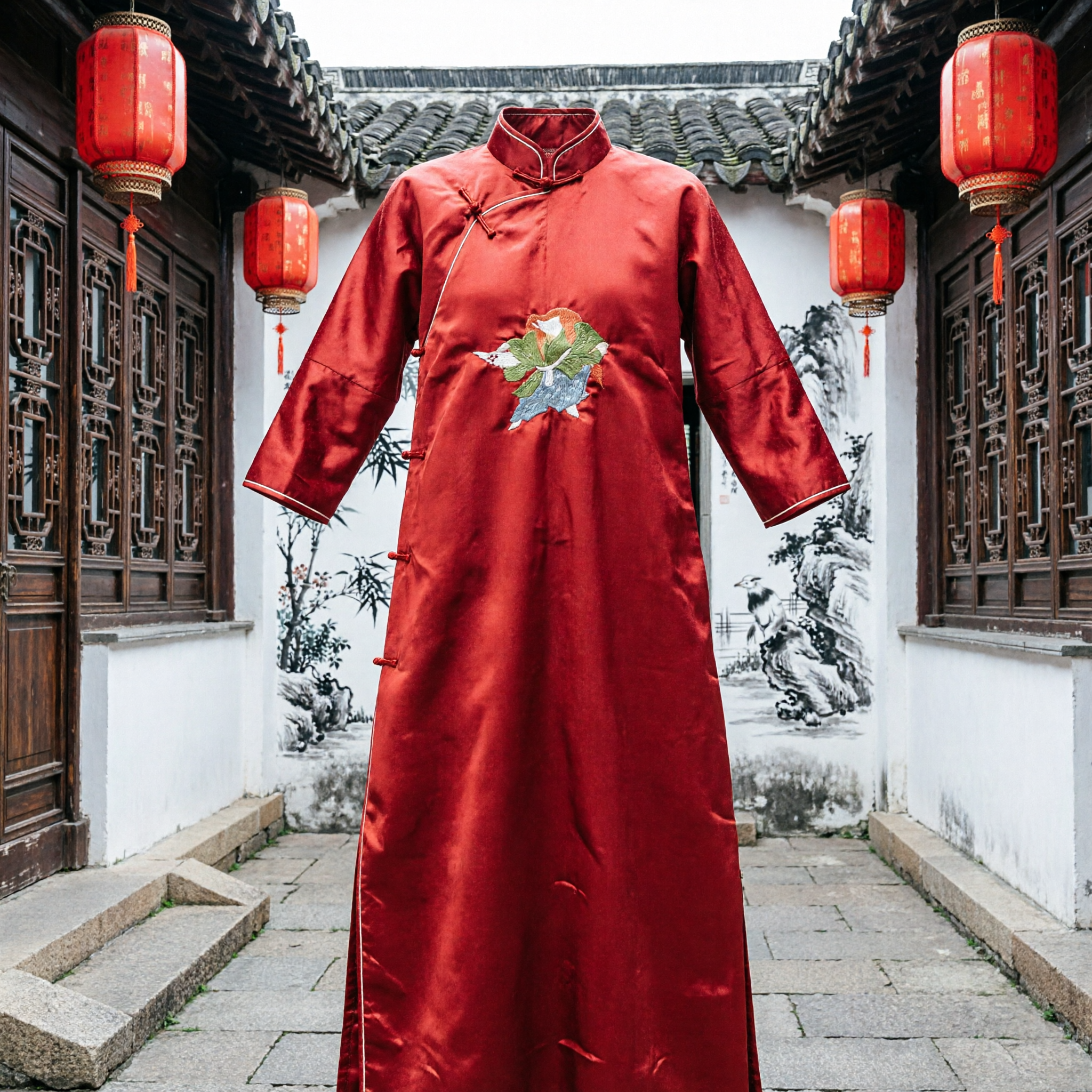 Traditional Chinese Red Silk Waist Sash with Koi Fish Embroidery for Hanfu and Stage Performance