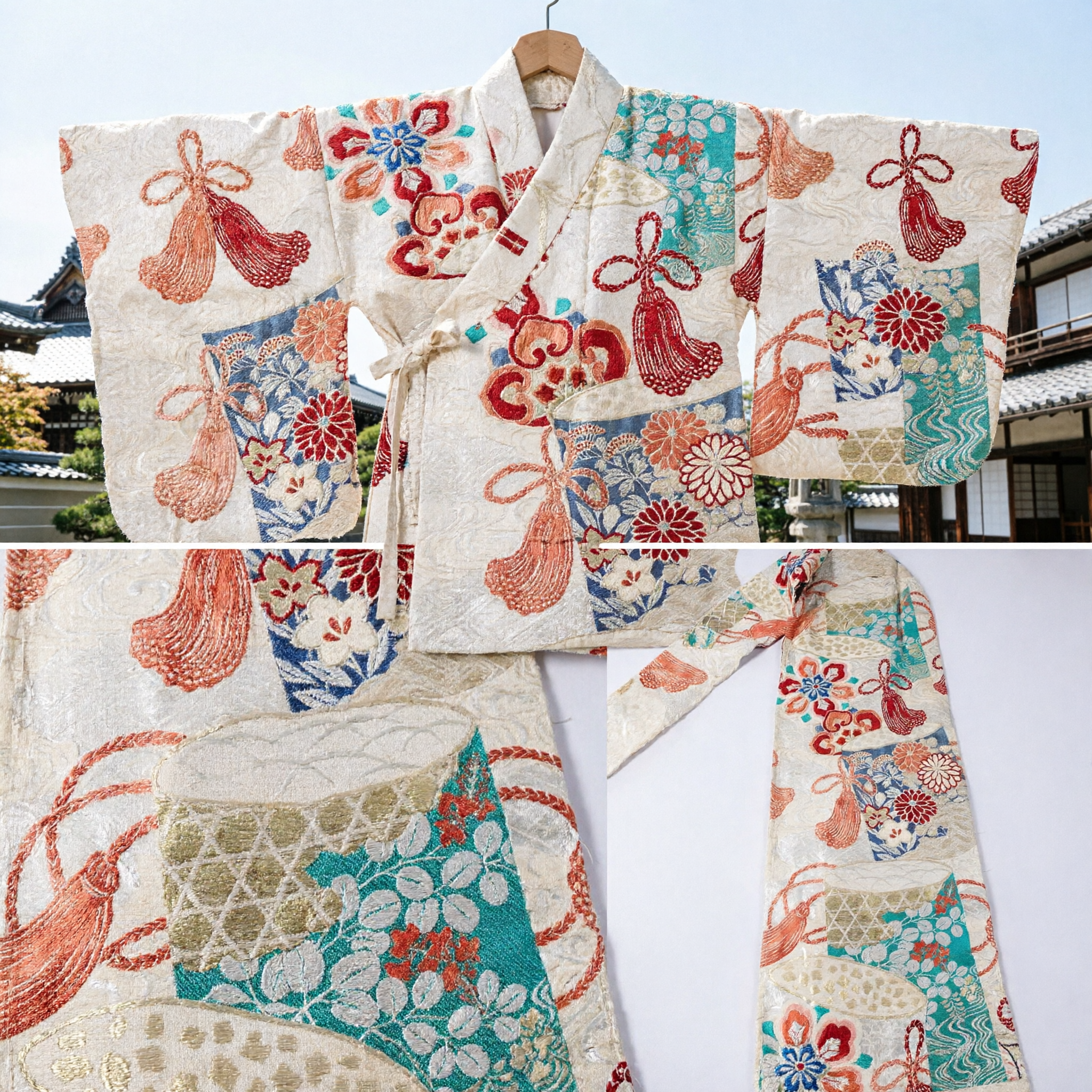 Traditional Japanese Style Kimono Obi Sash Silk Brocade with Crane and Floral Patterns for Women Formal Wear