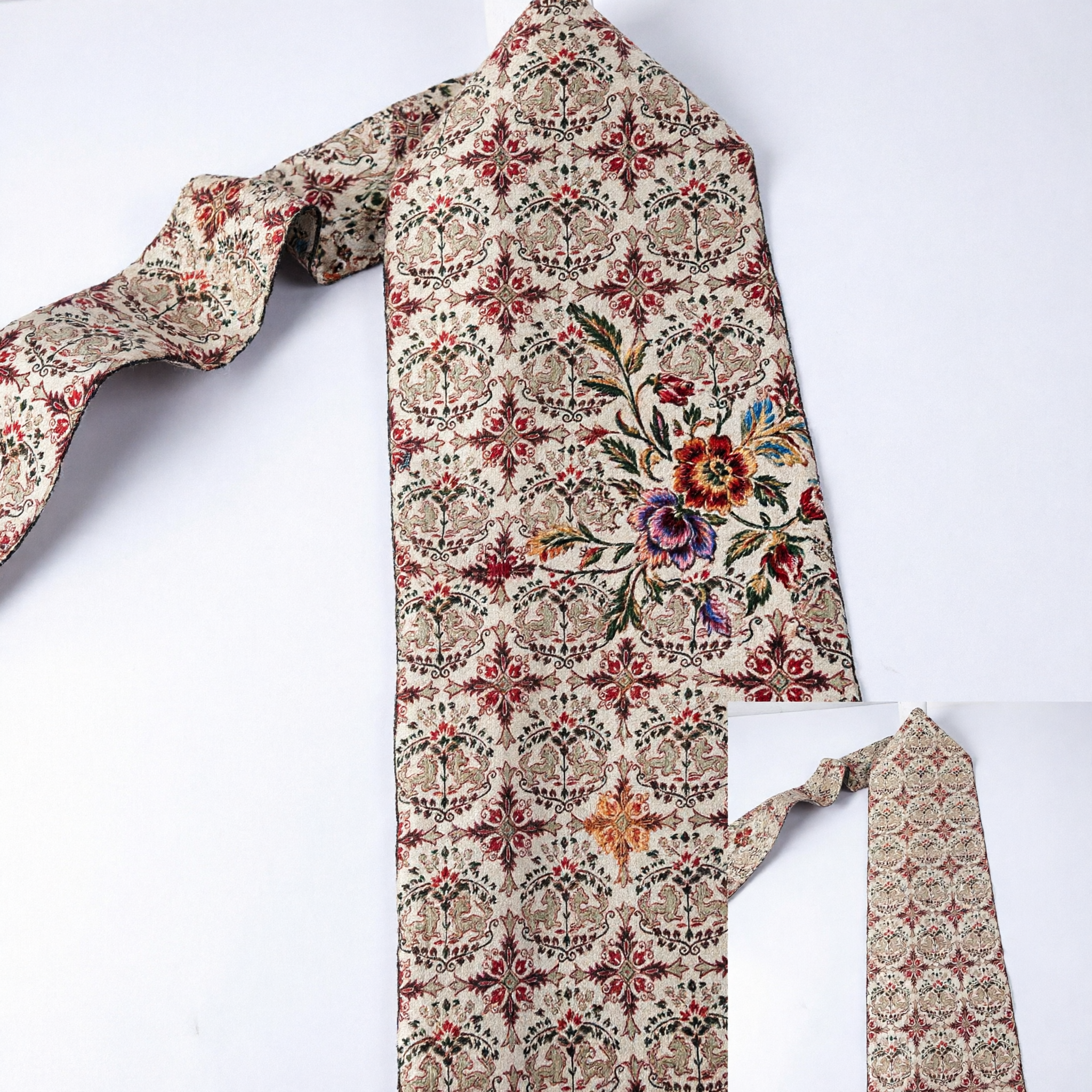 Elegant Traditional Brocade Necktie with Intricate Floral and Animal Patterns for Men Formal Wedding and Cultural Events