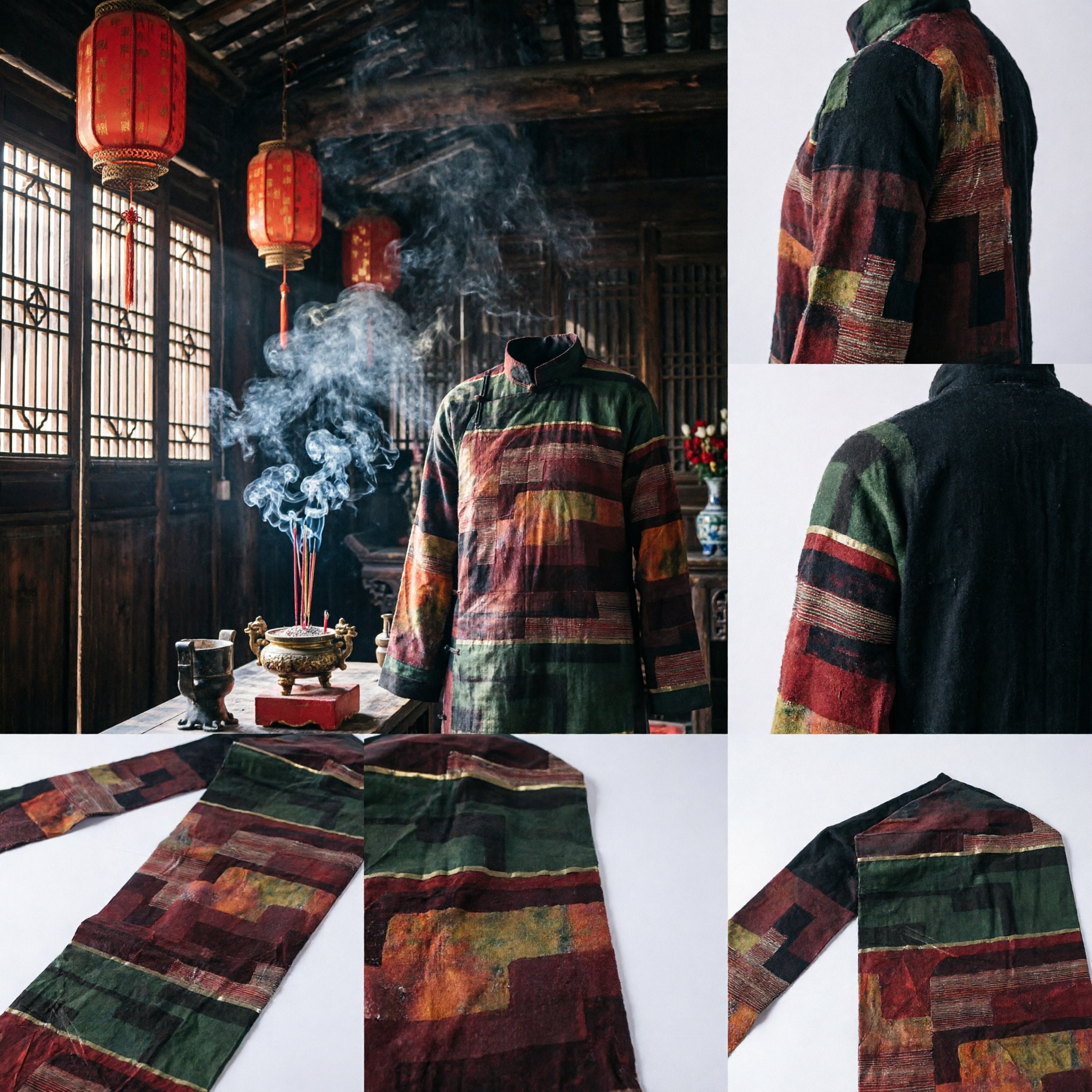 Traditional Chinese Silk Patchwork Stole Sash for Buddhist Monk Robe Hanfu Costume Performance Accessory