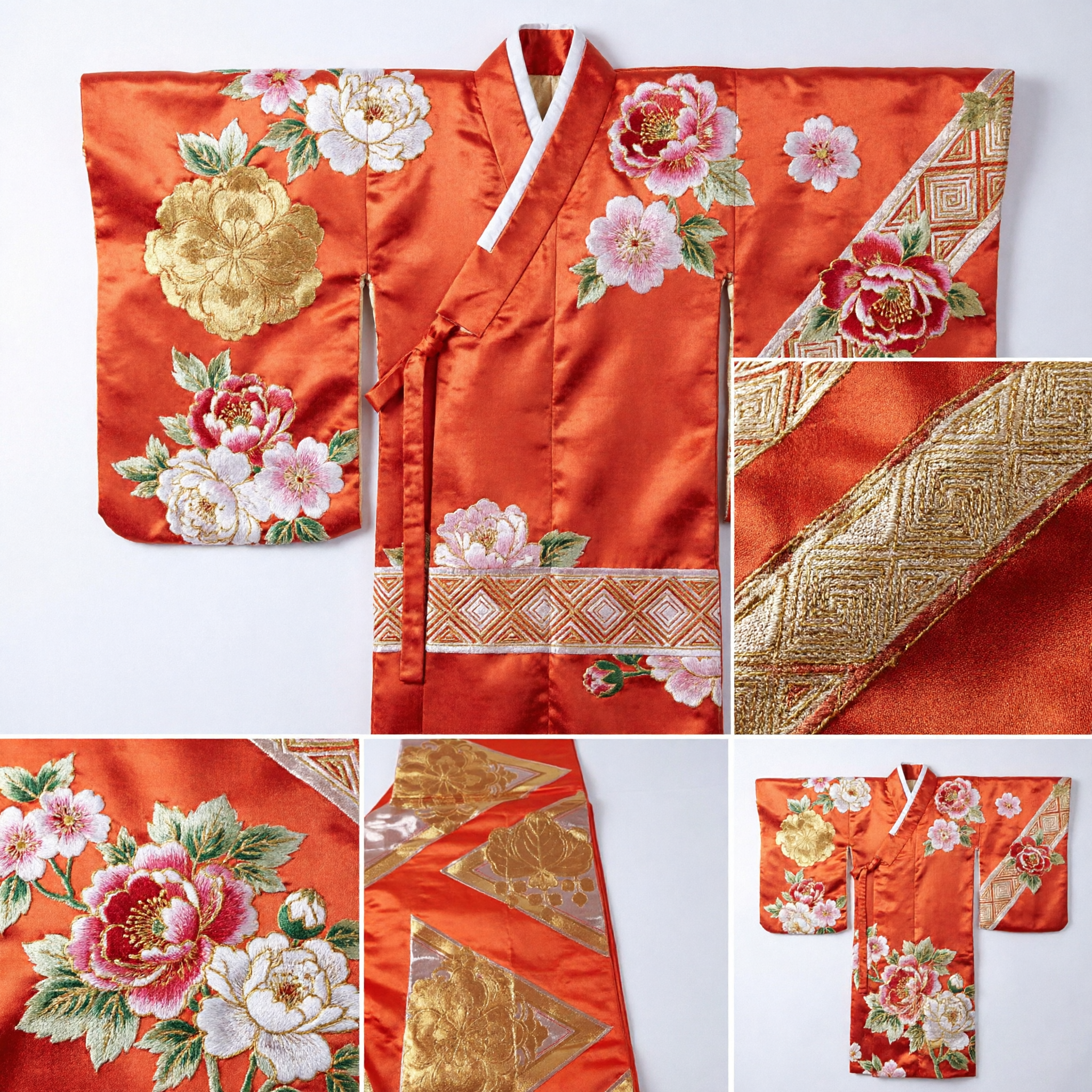 Traditional Chinese Orange Brocade Sash with Gold Floral Pattern for Hanfu Costume and Dance Accessories