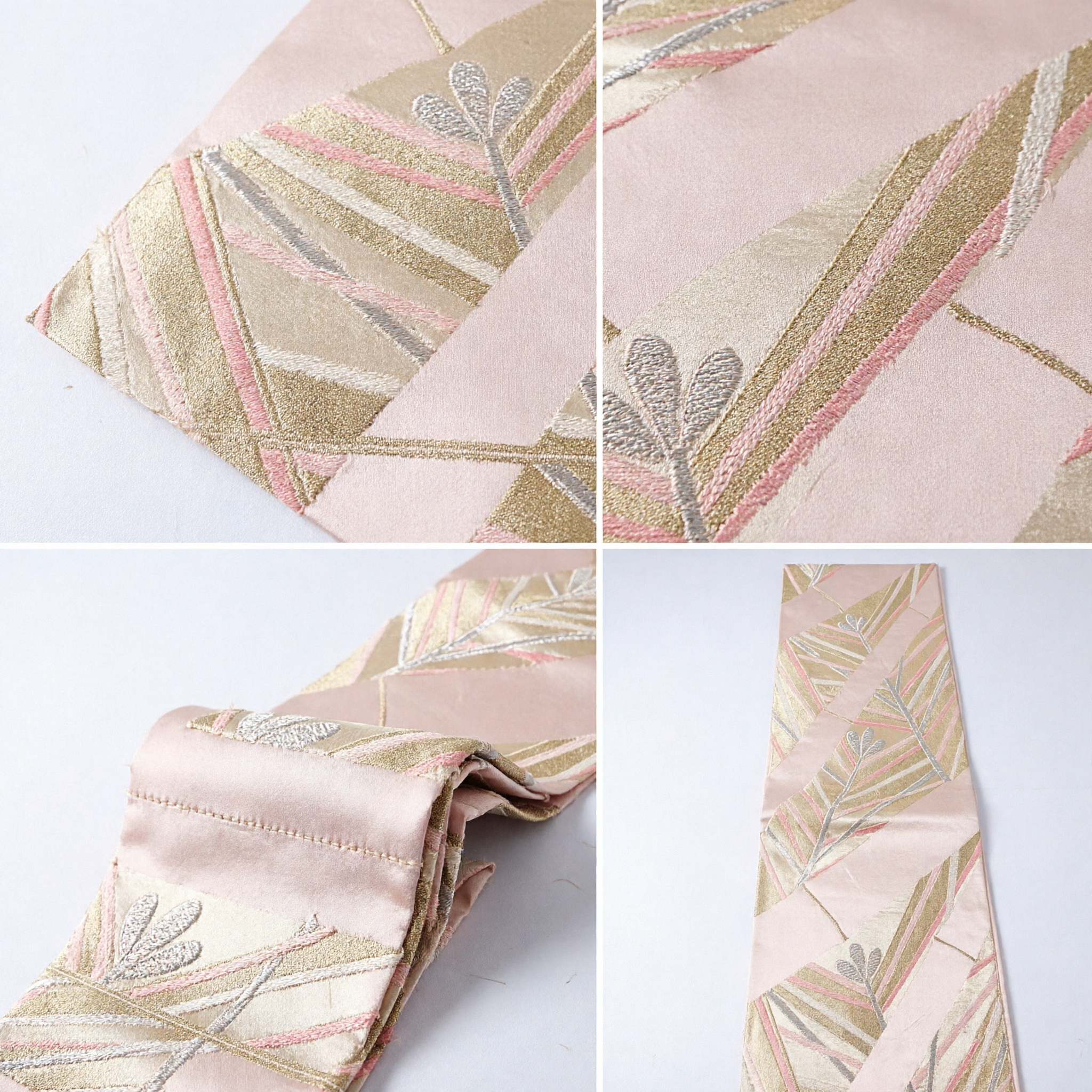 Traditional Japanese Kimono Obi Belt Pink Gold Brocade Sash for Women Formal Events Tea Ceremony