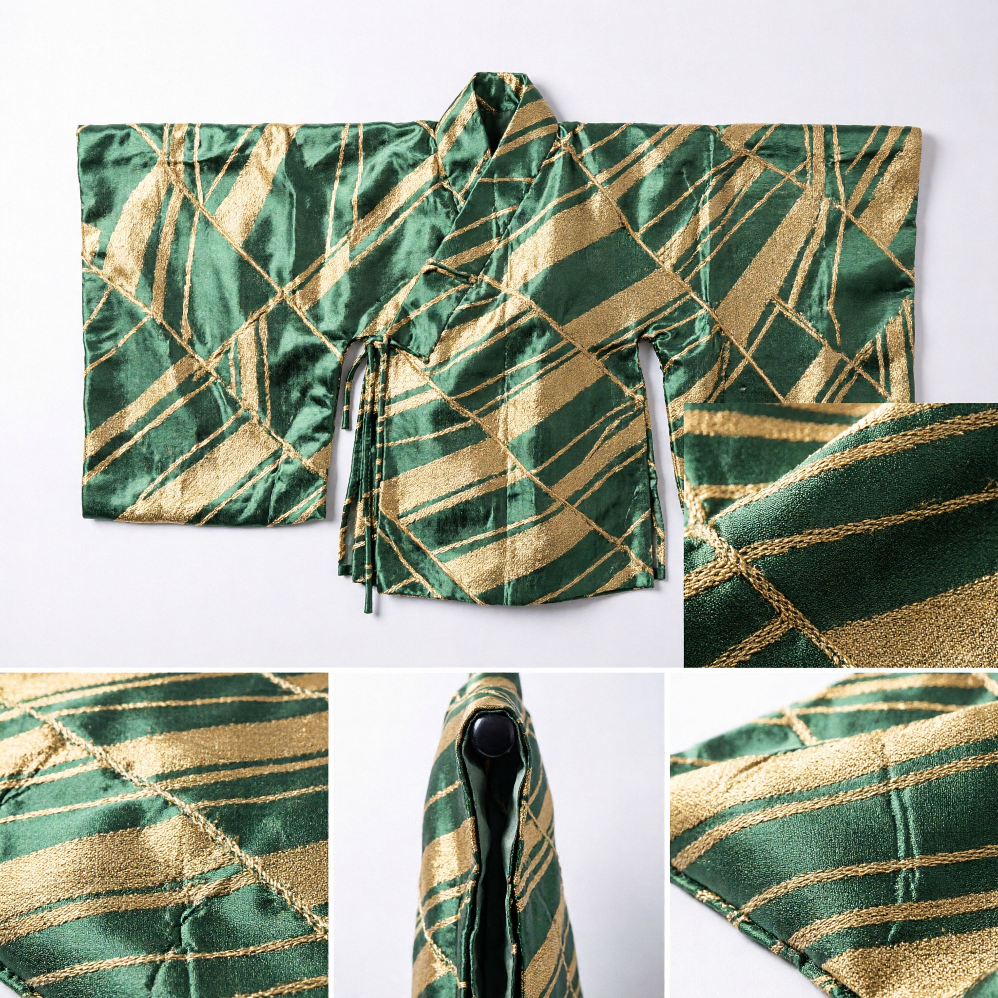 Traditional Chinese Green Gold Brocade Fabric Silk Material for Hanfu Cheongsam Costume DIY Sewing