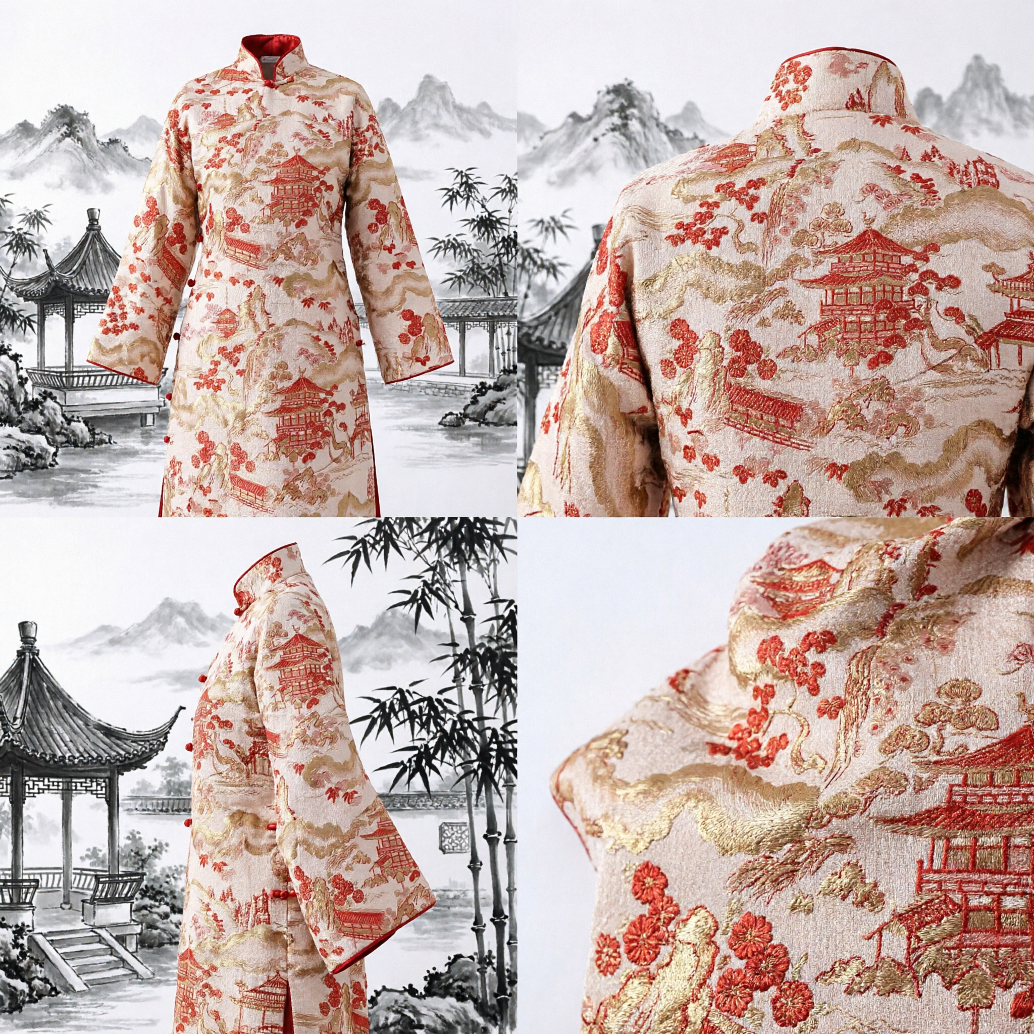 Traditional Japanese Kimono Obi Sash Brocade with Pagoda and Pine Pattern for Formal Occasions