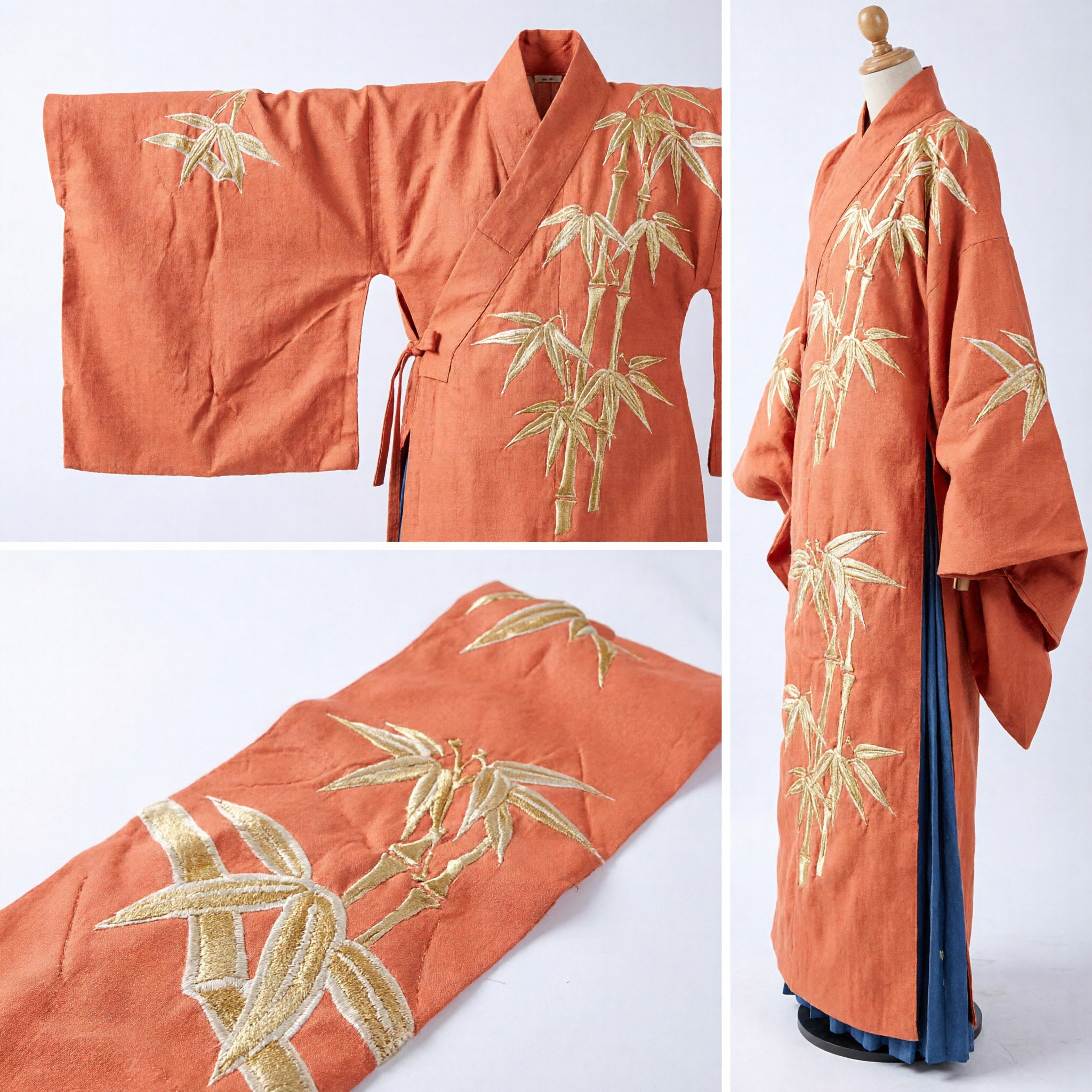 Traditional Chinese Orange Silk Hanfu Peijian Stole with Gold Bamboo Embroidery Ancient Costume Accessory for Women
