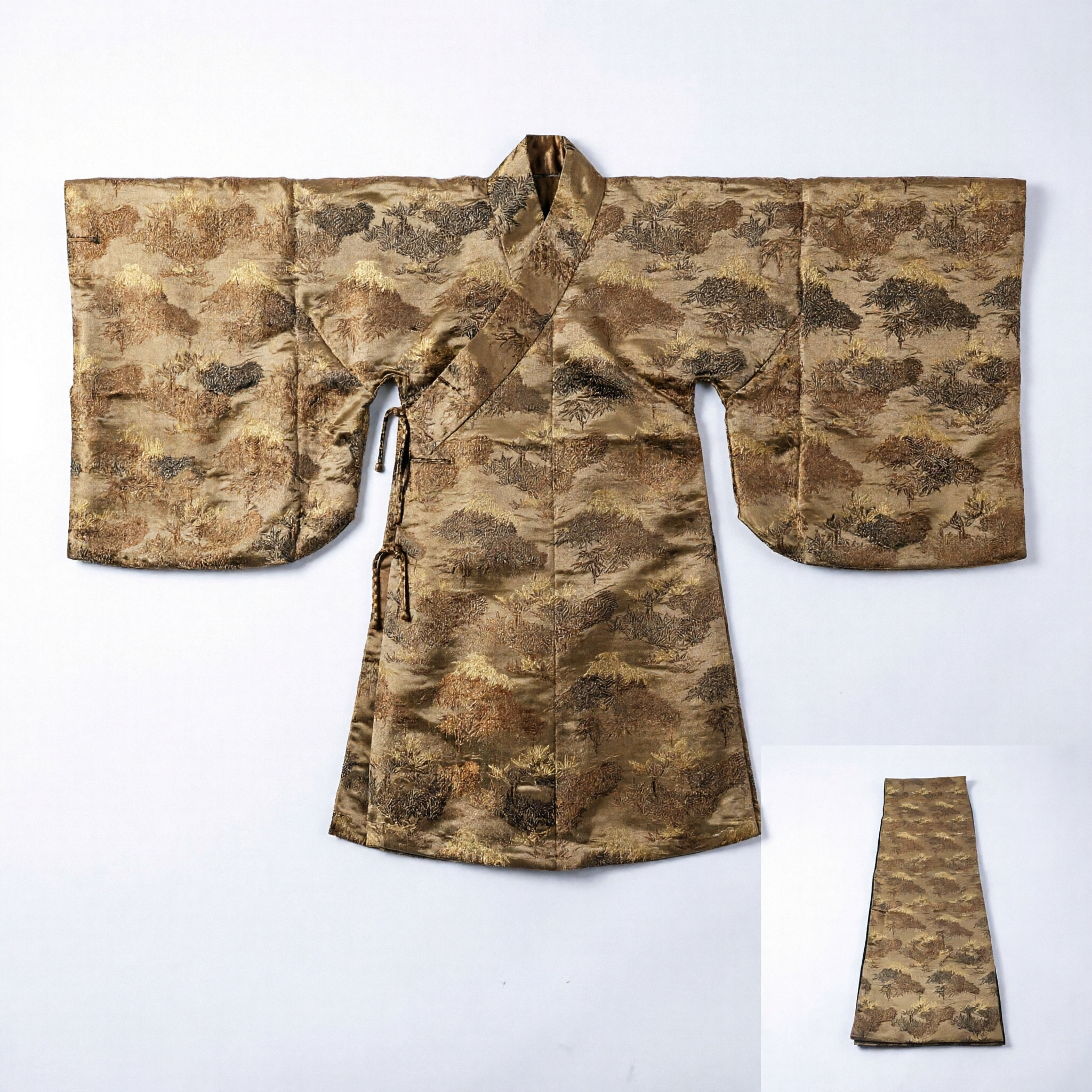 Traditional Chinese Brown Silk Brocade Fabric Roll Pine Tree Pattern for Hanfu Tang Suit Costume Making