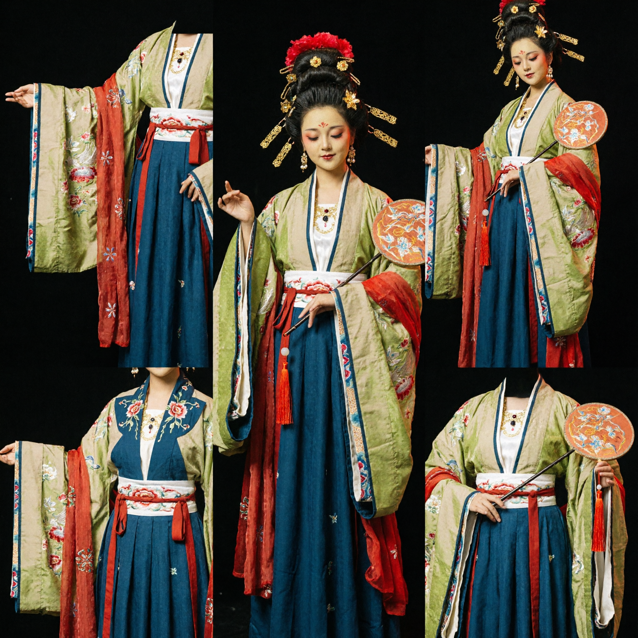 Traditional Chinese Hanfu Costume Ancient Palace Lady Green Embroidered Dress for Dance and Stage Performance