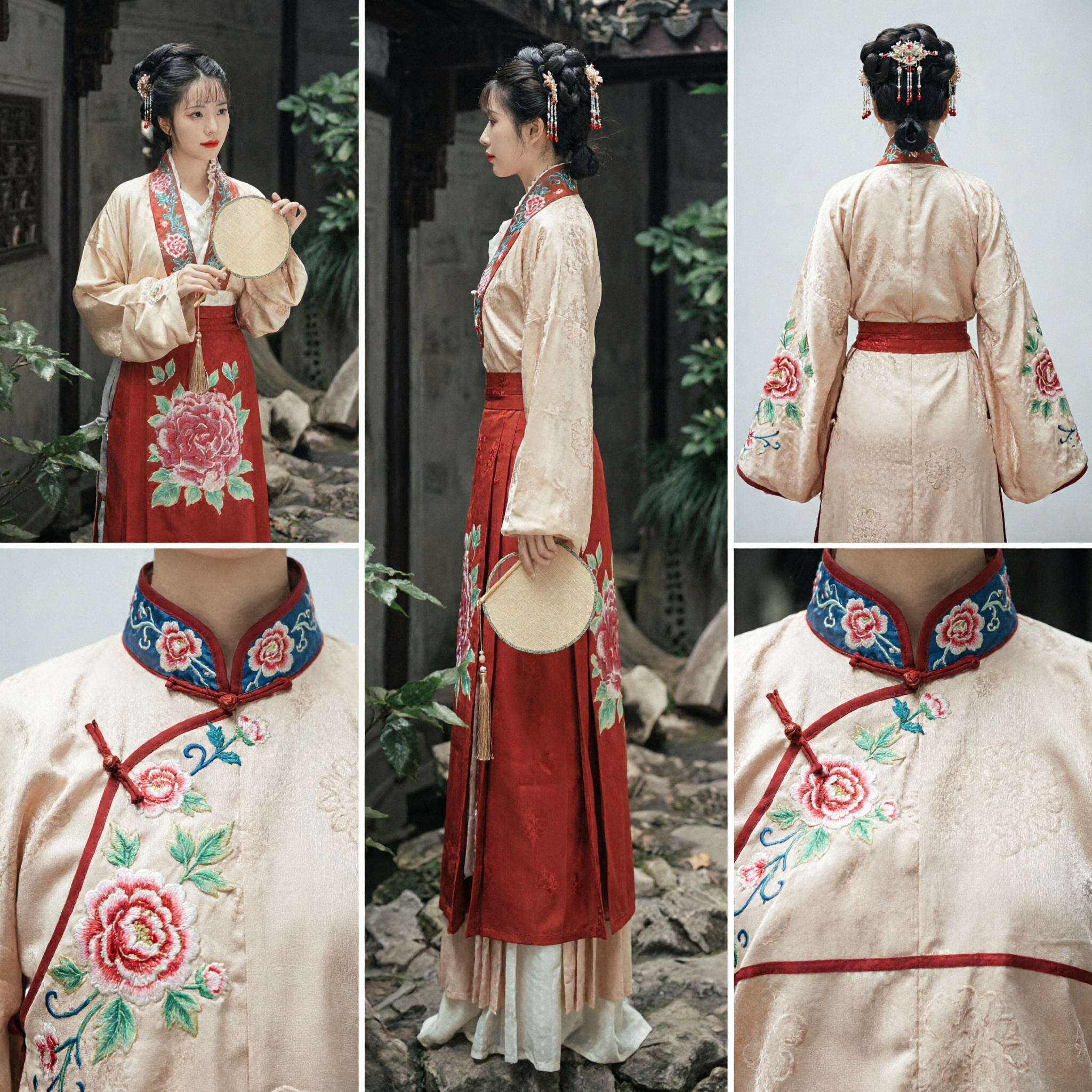 Elegant Traditional Chinese Hanfu Set for Women Ming Dynasty Inspired Embroidered Red Mamian Skirt and Blouse