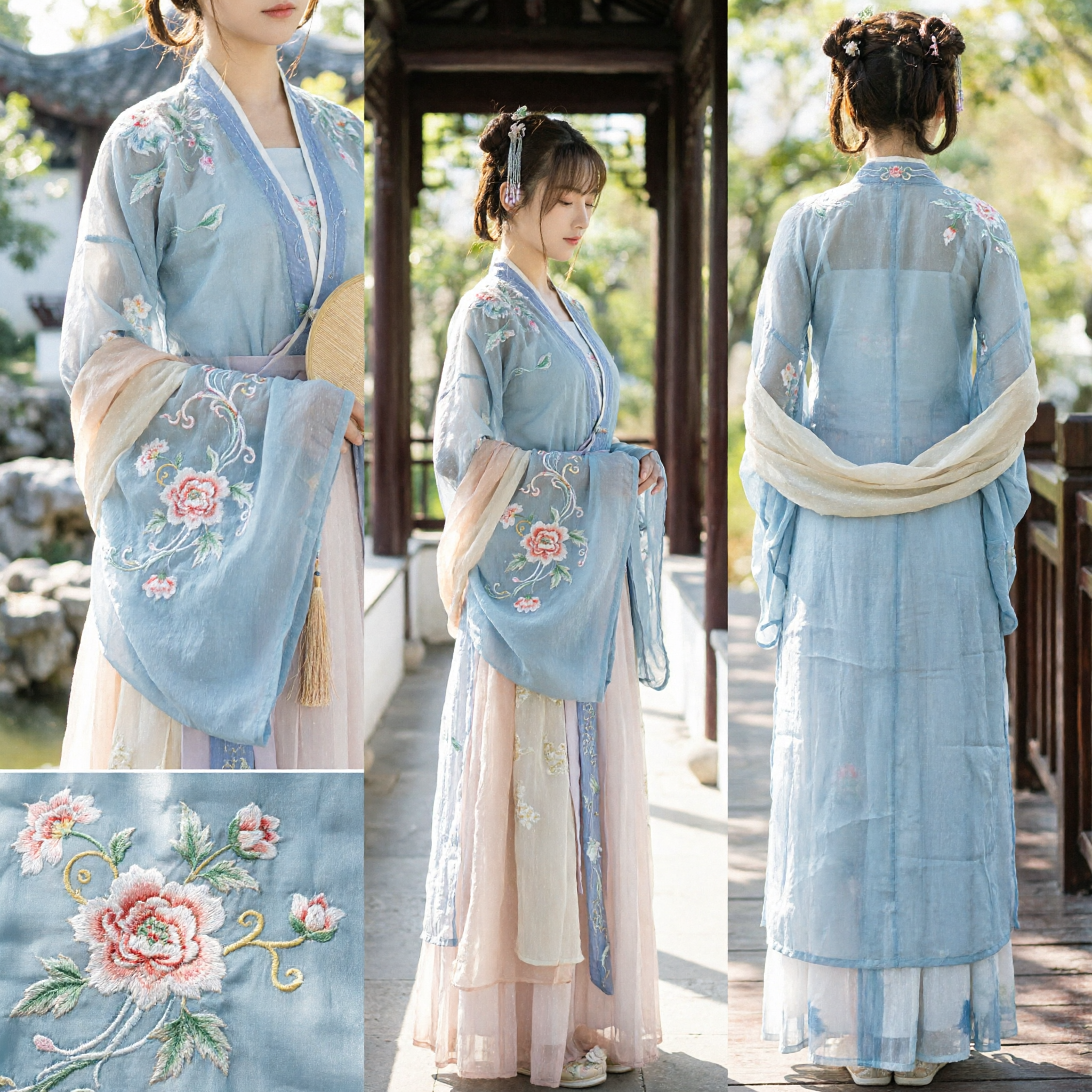 Elegant Blue Song Dynasty Hanfu Traditional Chinese Embroidered Fairy Dress for Women Summer Wear