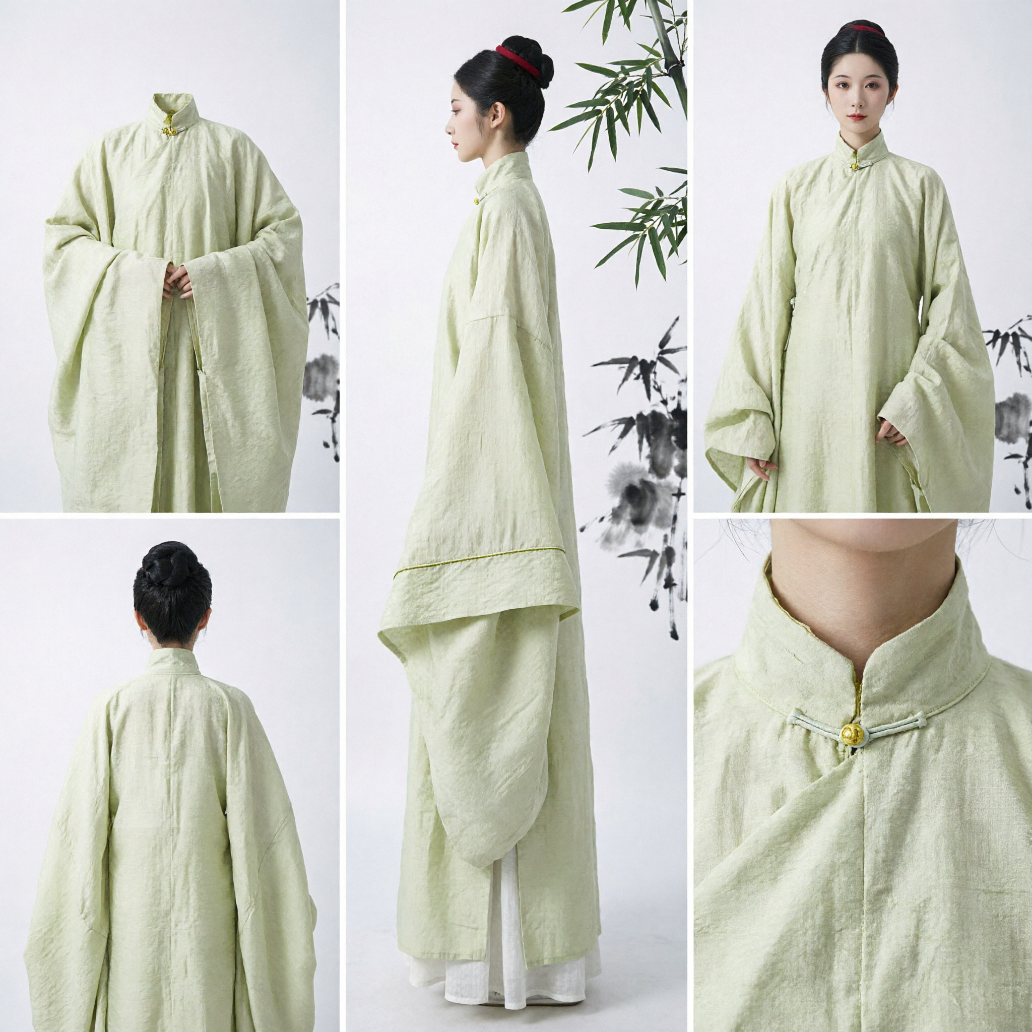 Elegant Pale Green Traditional Chinese Hanfu Wide Sleeve Robe Ancient Costume for Tea Ceremony