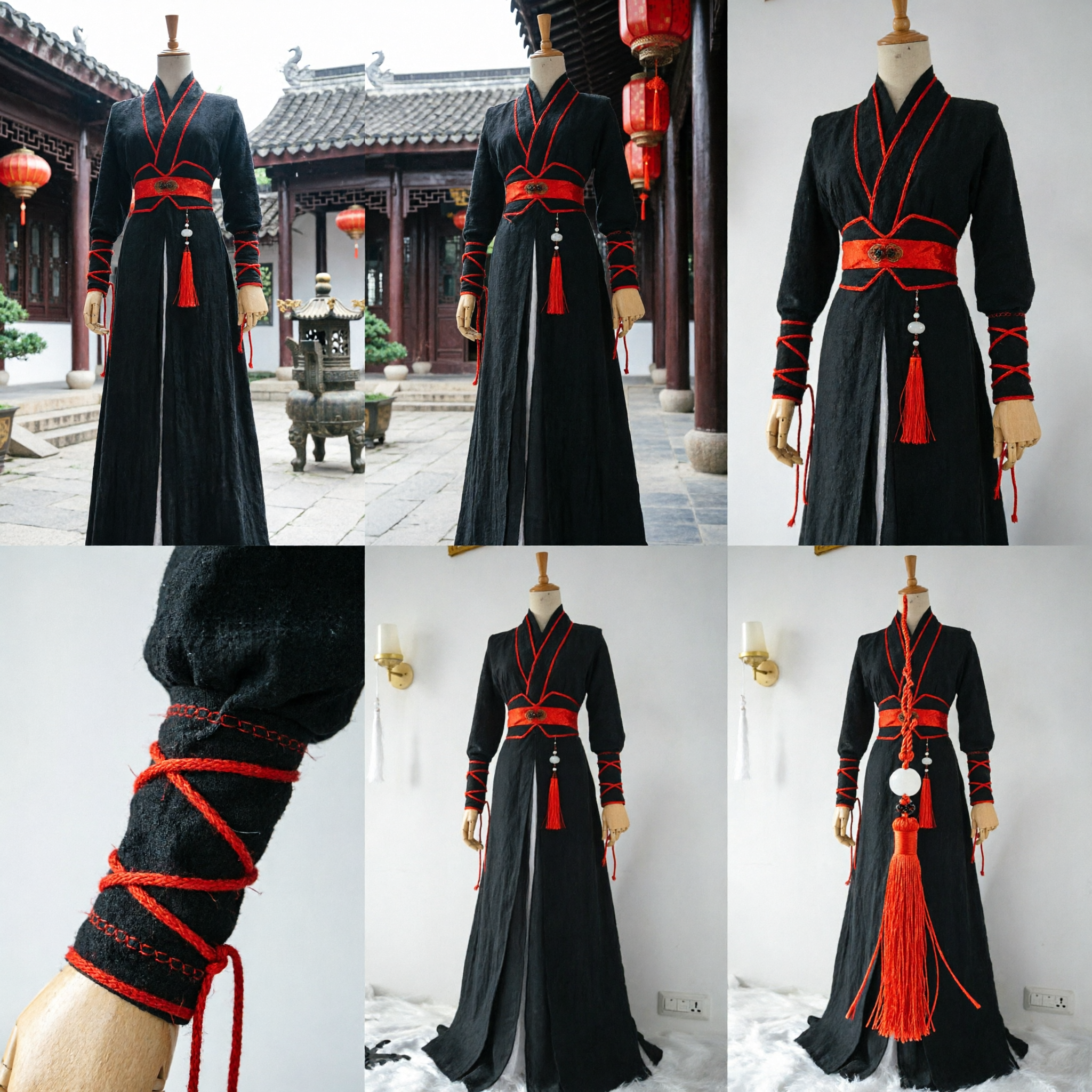 Ancient Chinese Black Hanfu Robe Traditional Wuxia Swordsman Costume for Men Cosplay and Stage Performance