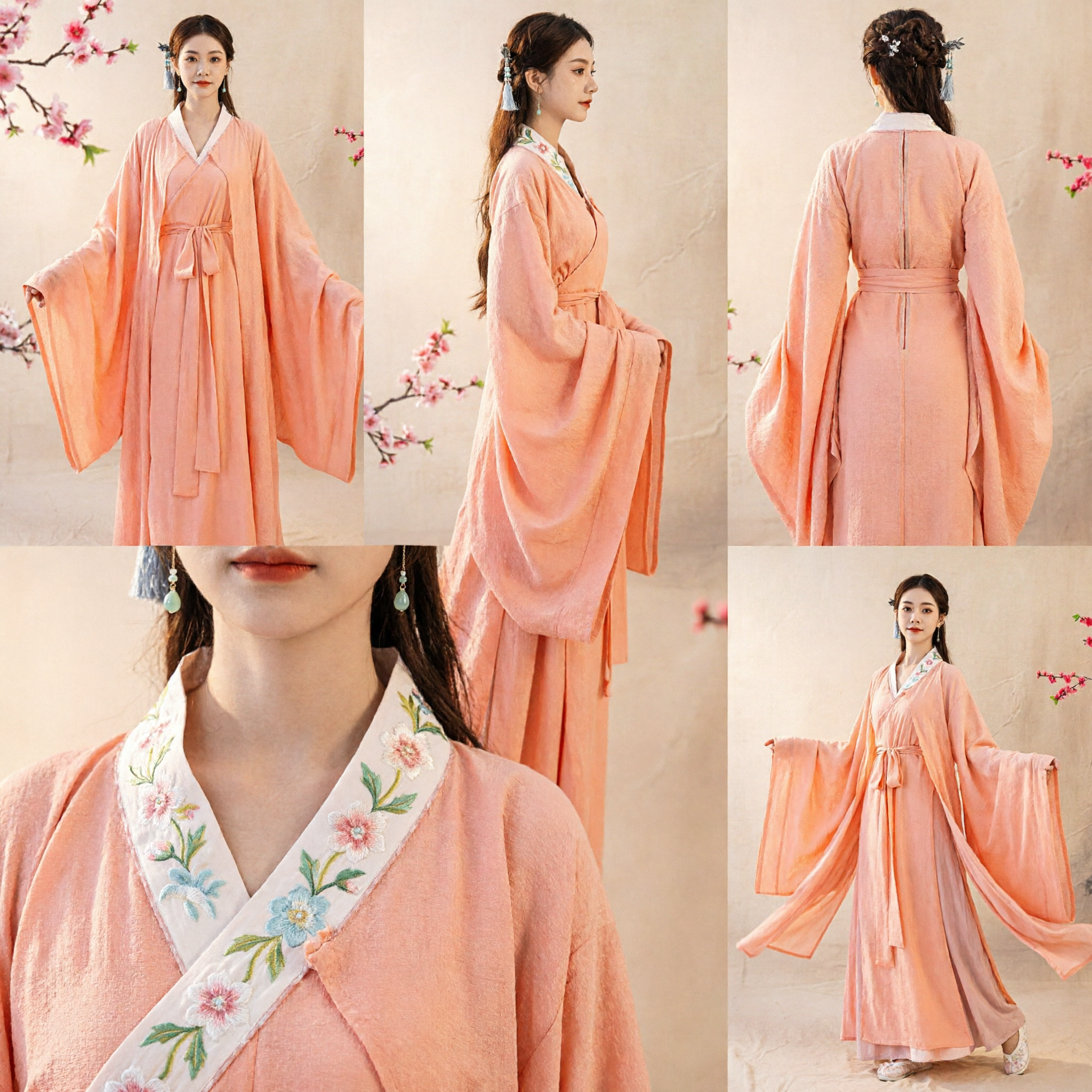 Elegant Peach Traditional Chinese Hanfu Dress Women's Ancient Wei Jin Wide Sleeve Robe Costume
