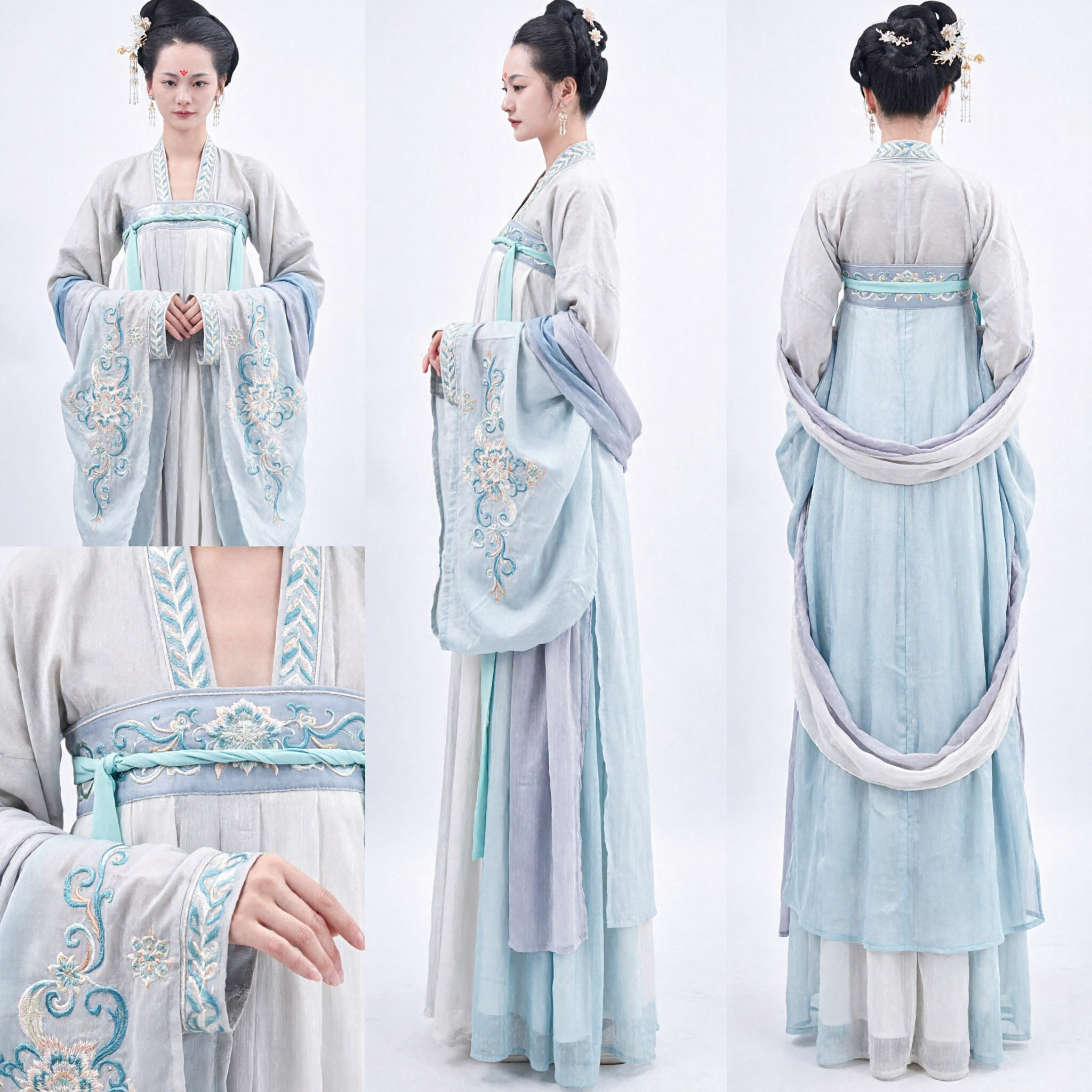 Elegant Grey Traditional Chinese Hanfu Costume Ancient Tang Style Fairy Dress for Women Cosplay