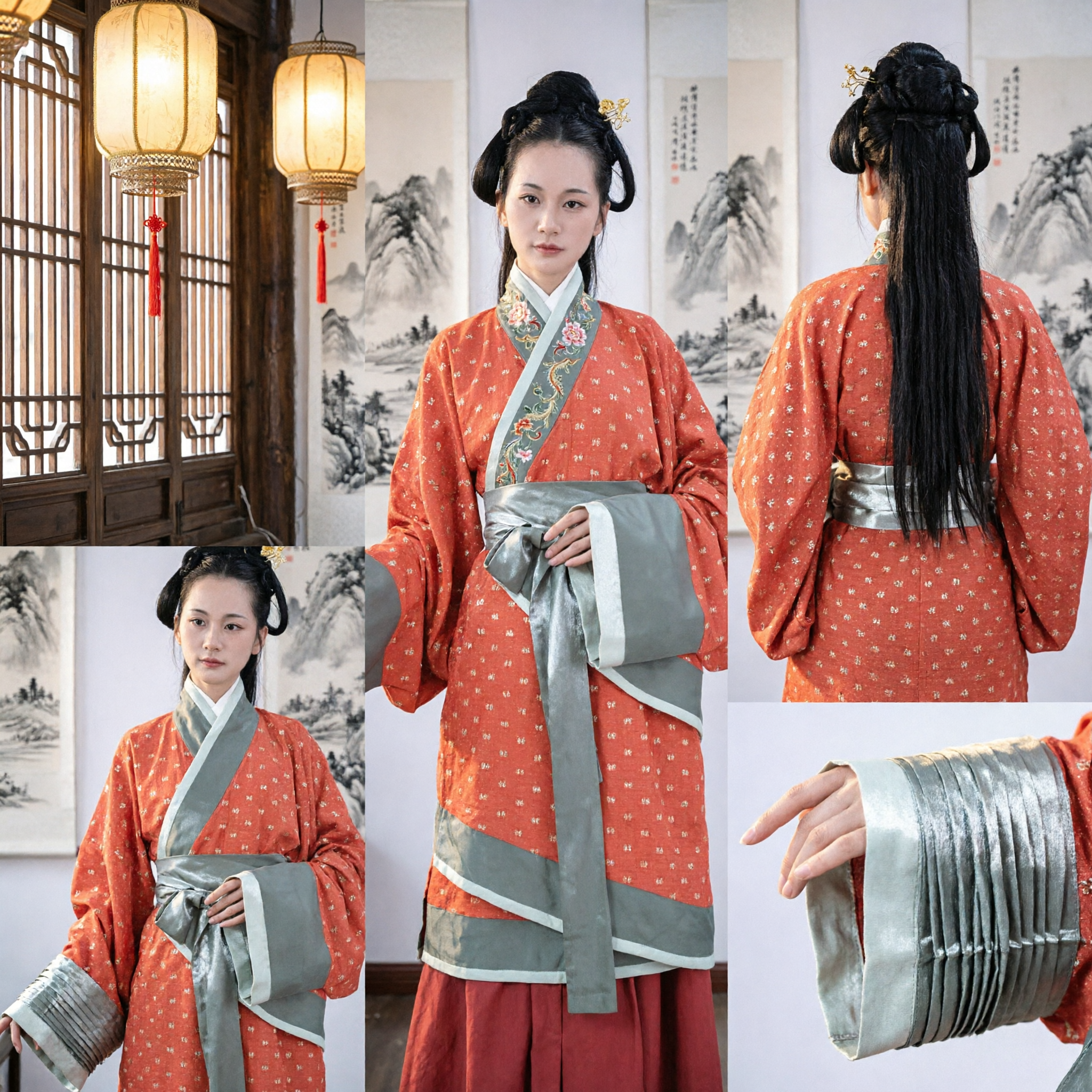 Traditional Chinese Hanfu Ancient Han Dynasty Orange Robe Costume Women's Historical Clothing for Performance