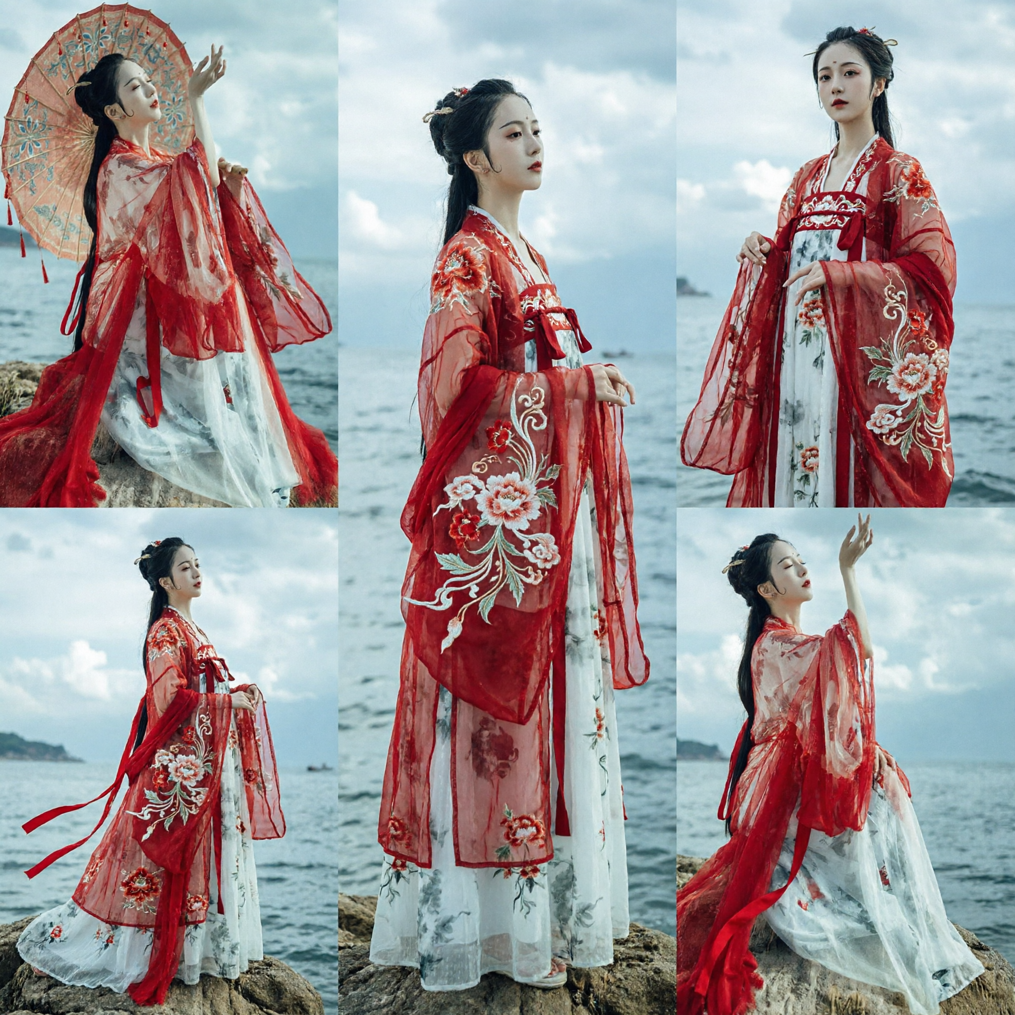 Elegant Red and White Traditional Chinese Hanfu Dress Ancient Tang Dynasty Style Costume for Women