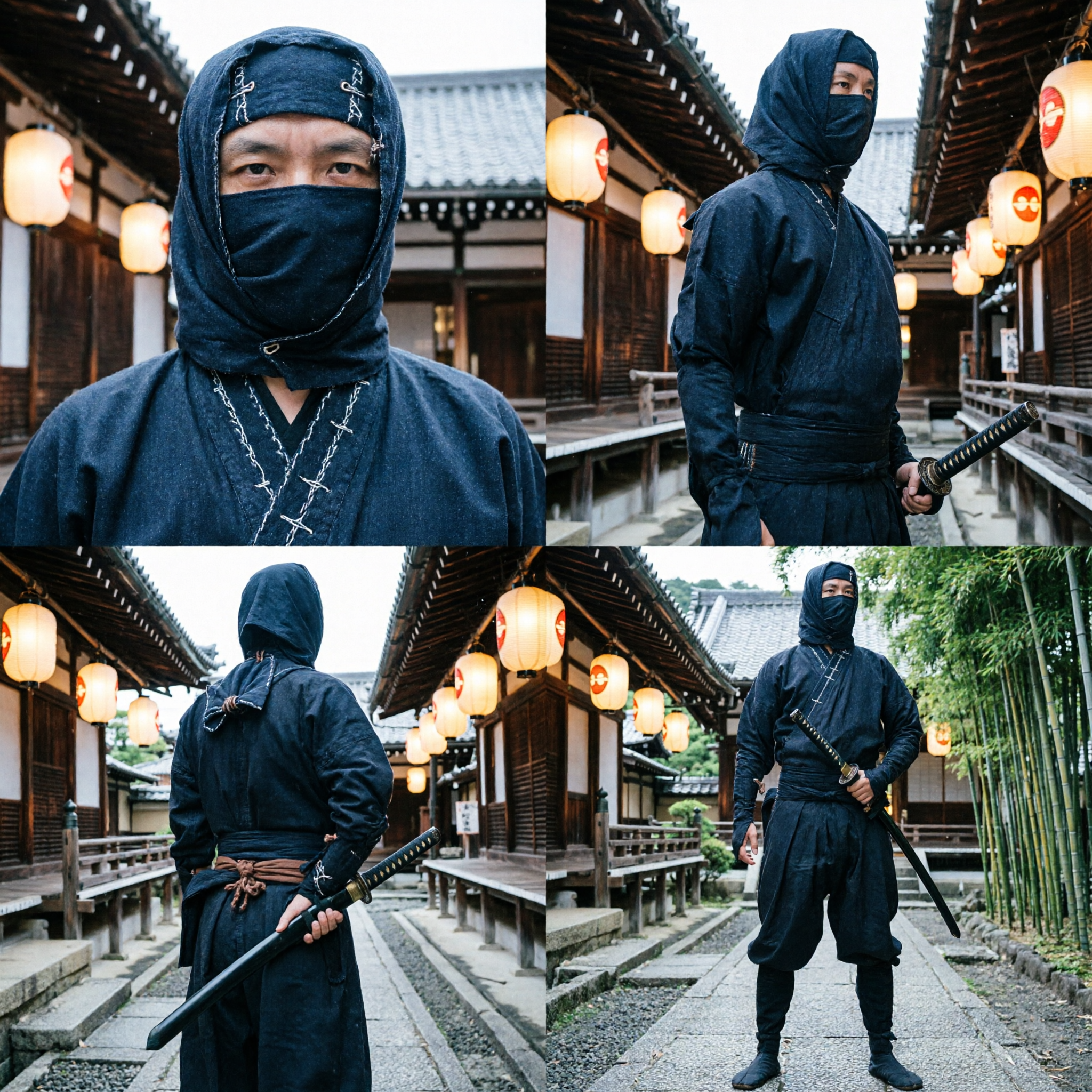 Men's Traditional Black Ninja Costume Complete Outfit with Hood for Halloween Cosplay and Martial Arts Roleplay