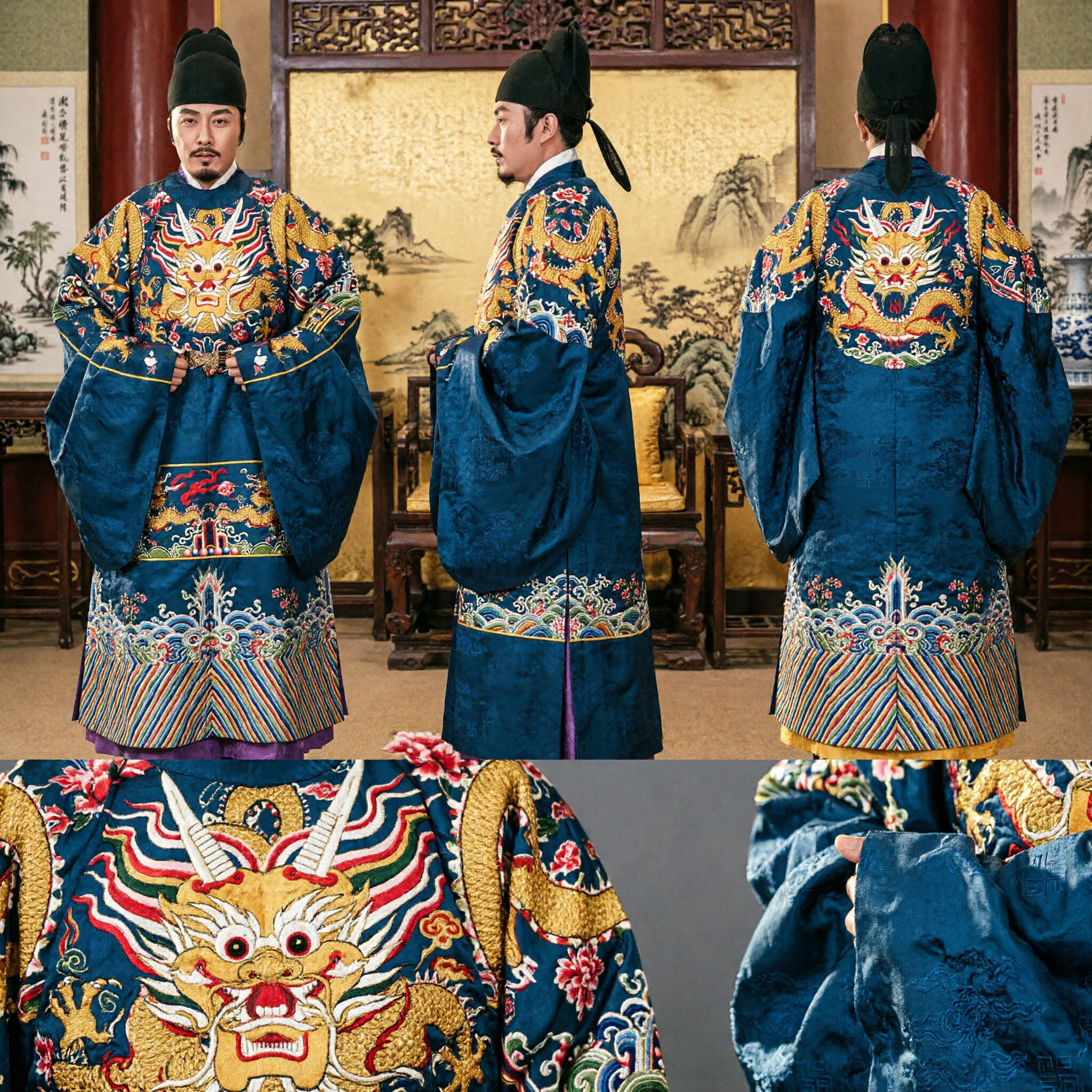Ancient Chinese Ming Dynasty Dragon Robe Traditional Official Costume Embroidered Historical Clothing for Men
