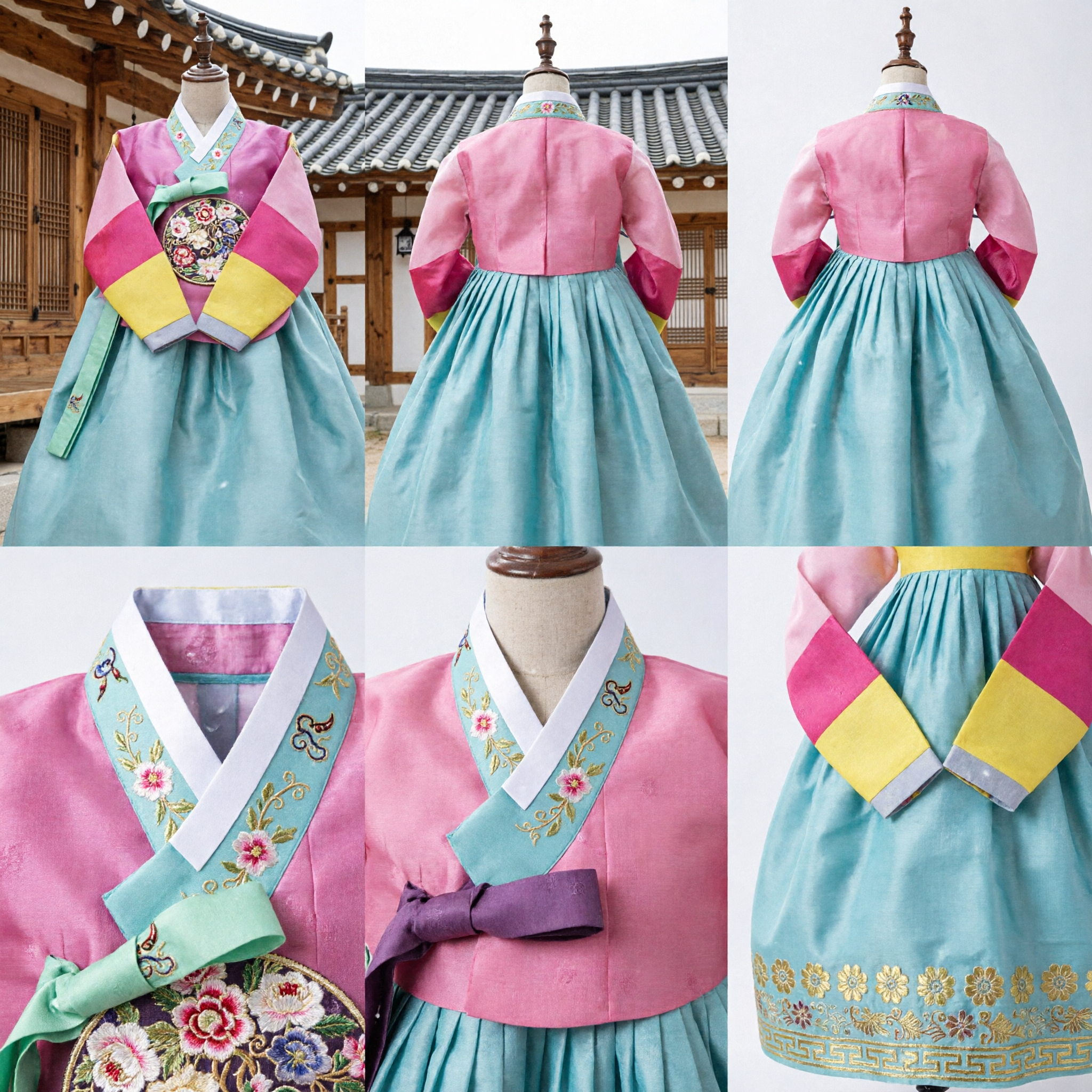 Traditional Korean Hanbok for Girls Rainbow Saekdong Jeogori Embroidered Chima Dress for Doljanchi Celebration