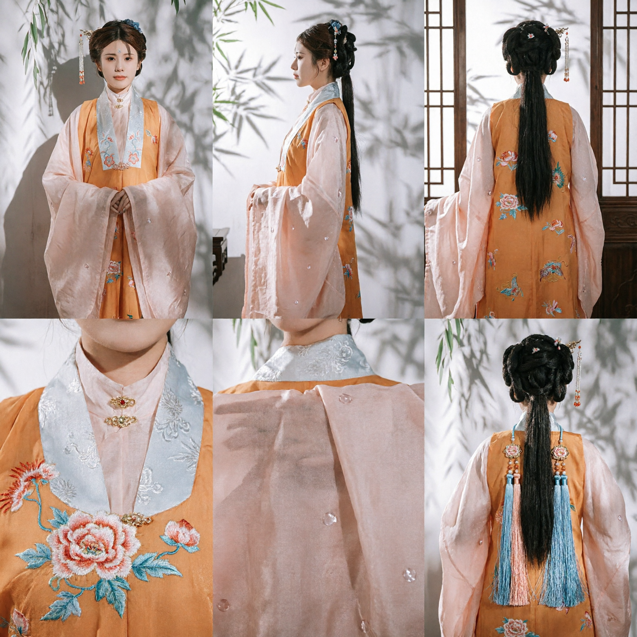 Elegant Traditional Chinese Hanfu Dress Orange Floral Embroidery Ming Dynasty Ancient Costume for Women