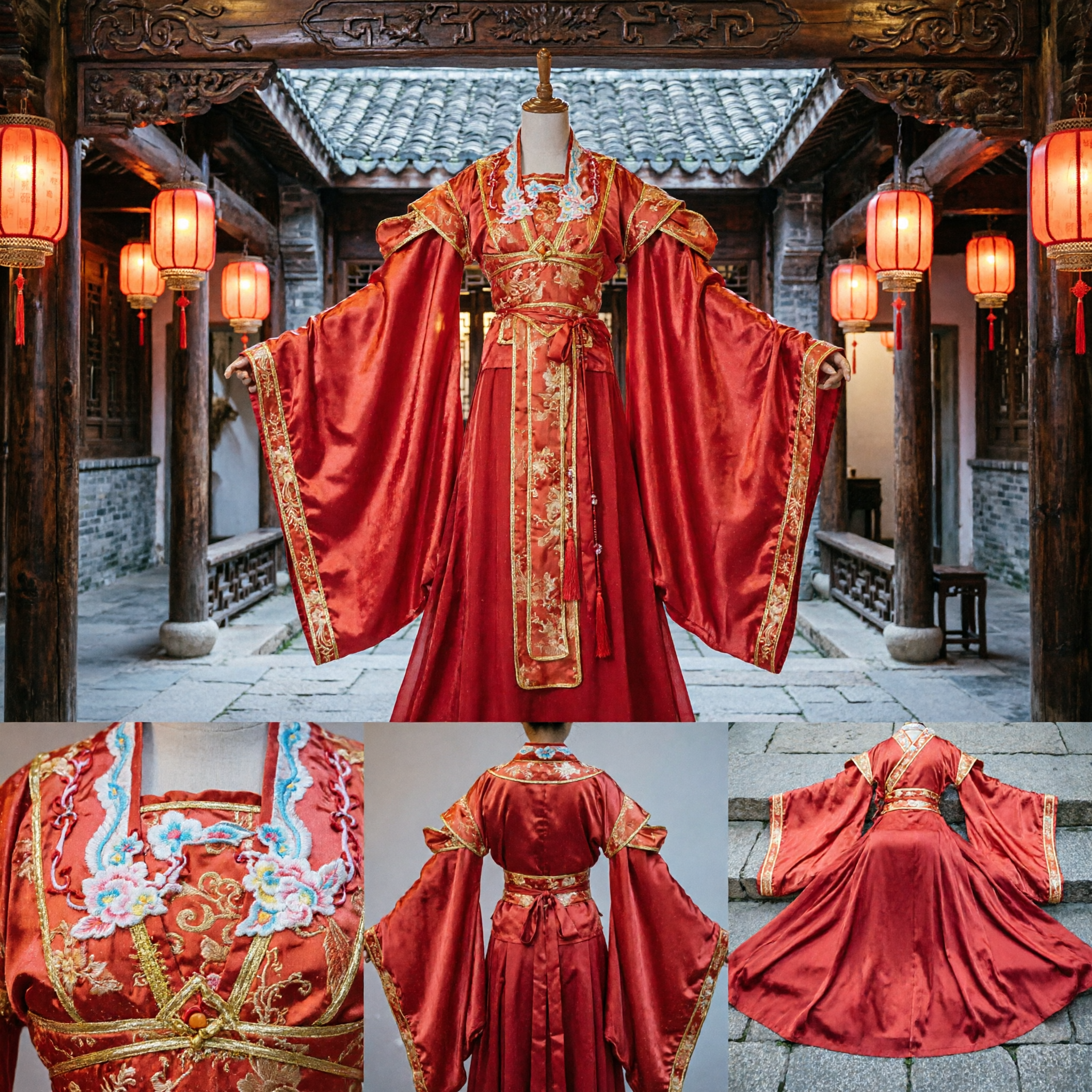 Traditional Chinese Red Hanfu Ancient Princess Dress Wedding Costume for Women Stage Performance Cosplay