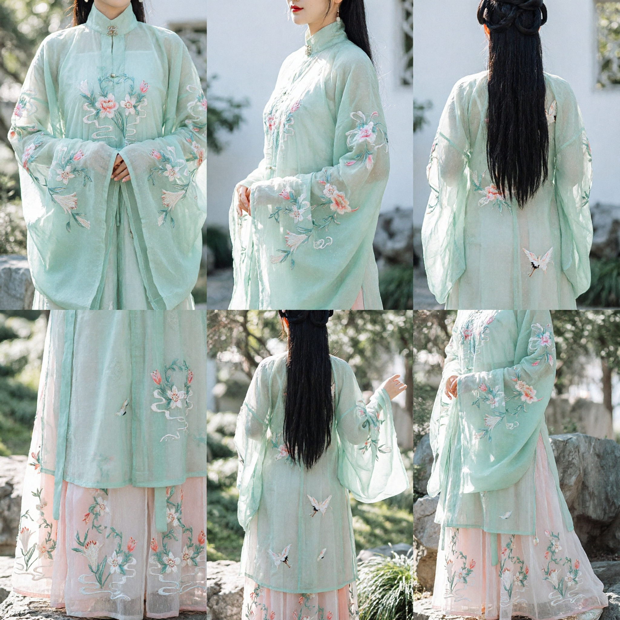 Traditional Chinese Hanfu Ancient Fairy Costume Embroidered Green Top and Pink Skirt Set for Women