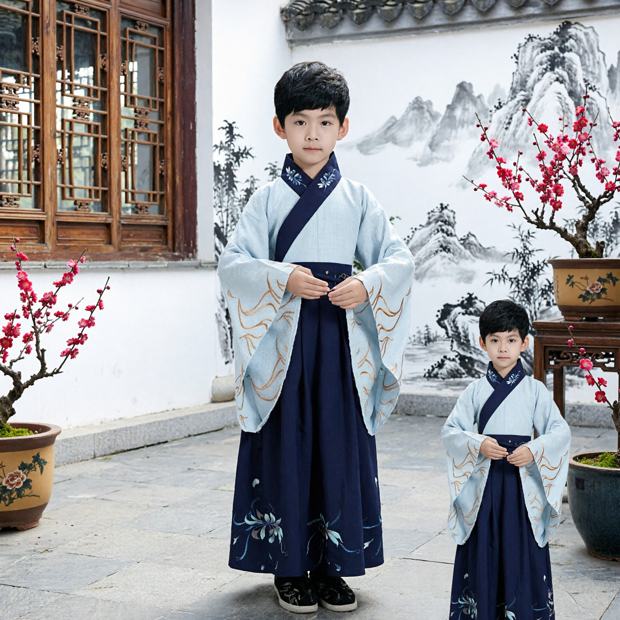 Traditional Chinese Hanfu Costume for Boys Kids Ancient Scholar Embroidered Robe for Performance and Cosplay