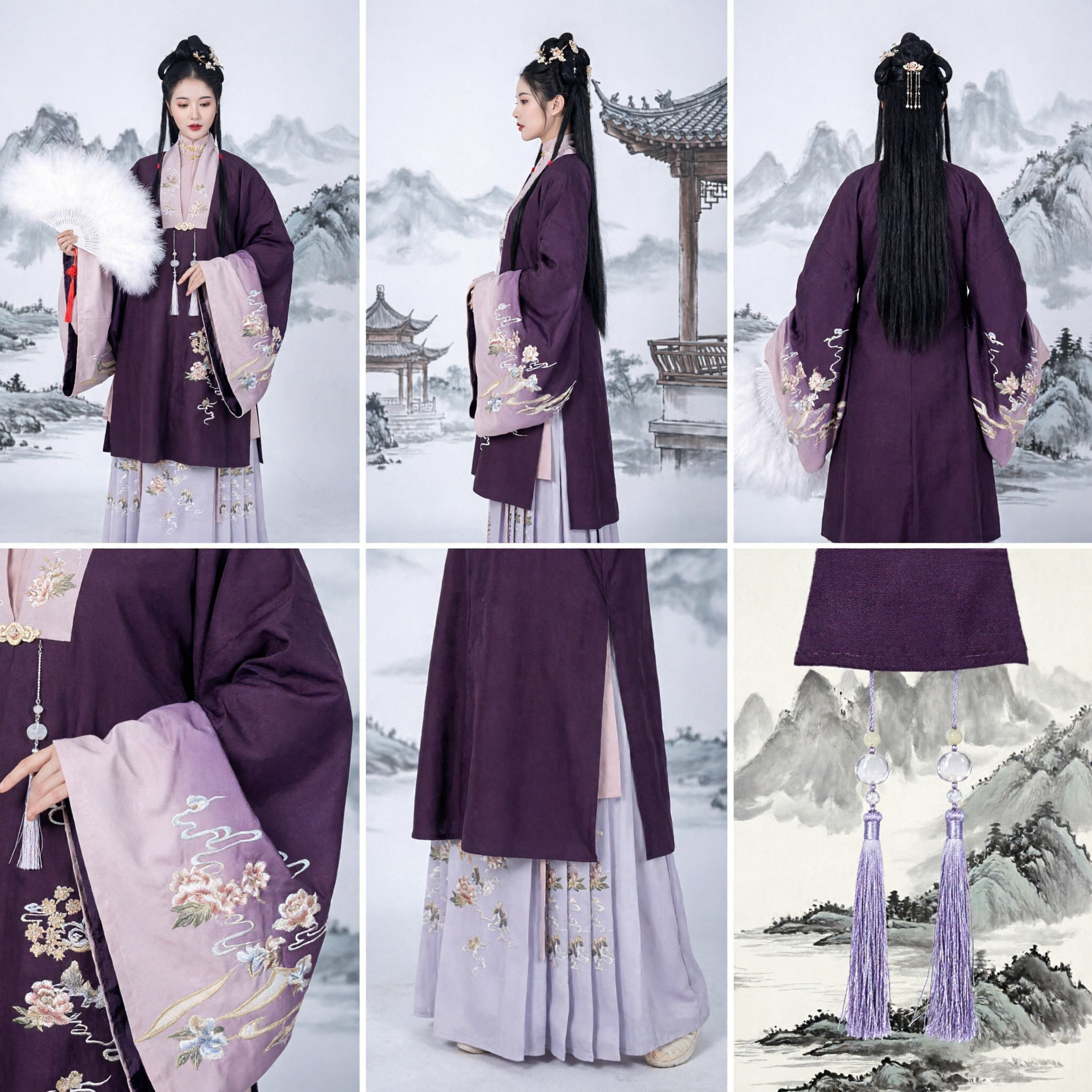 Elegant Traditional Chinese Hanfu Purple Ming Dynasty Aoqun Set with Floral Embroidery for Women
