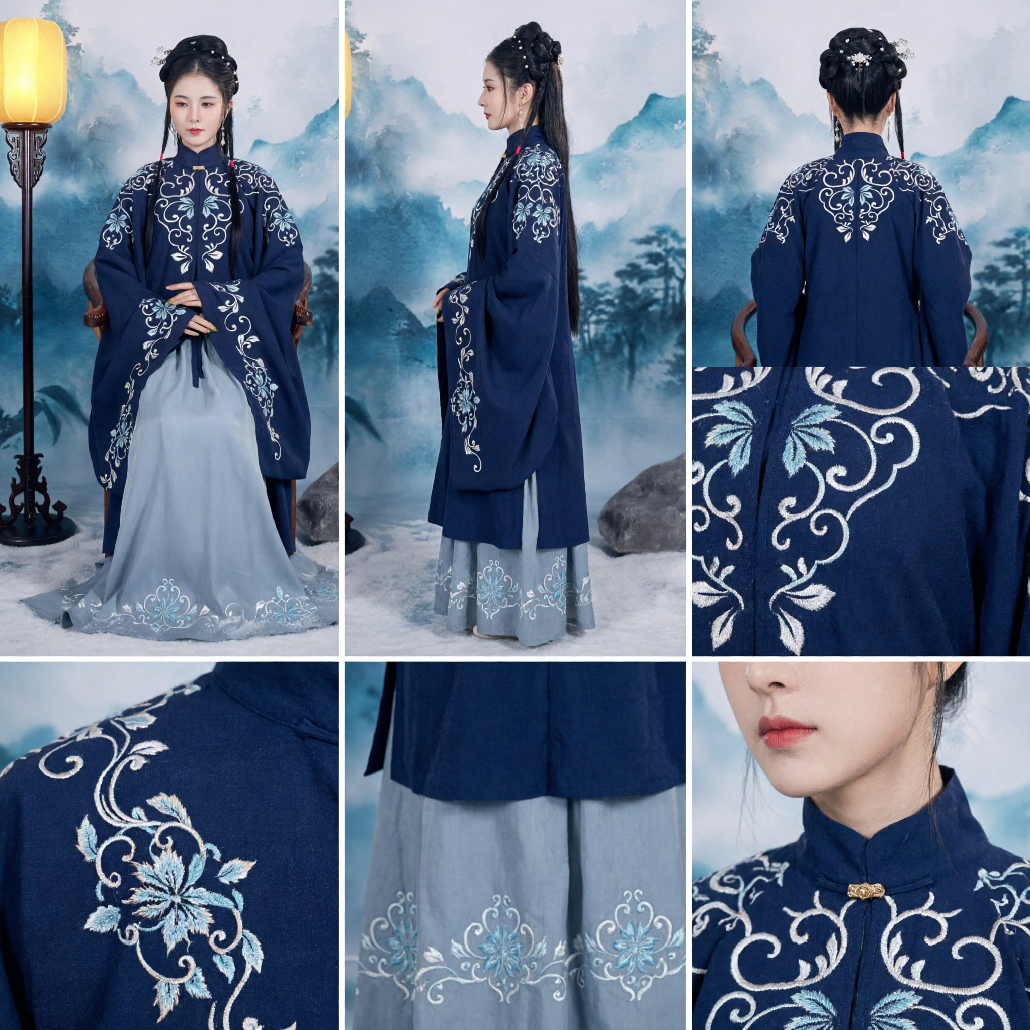 Elegant Ming Dynasty Hanfu Traditional Chinese Clothing Embroidered Wide Sleeve Jacket and Skirt Set for Women
